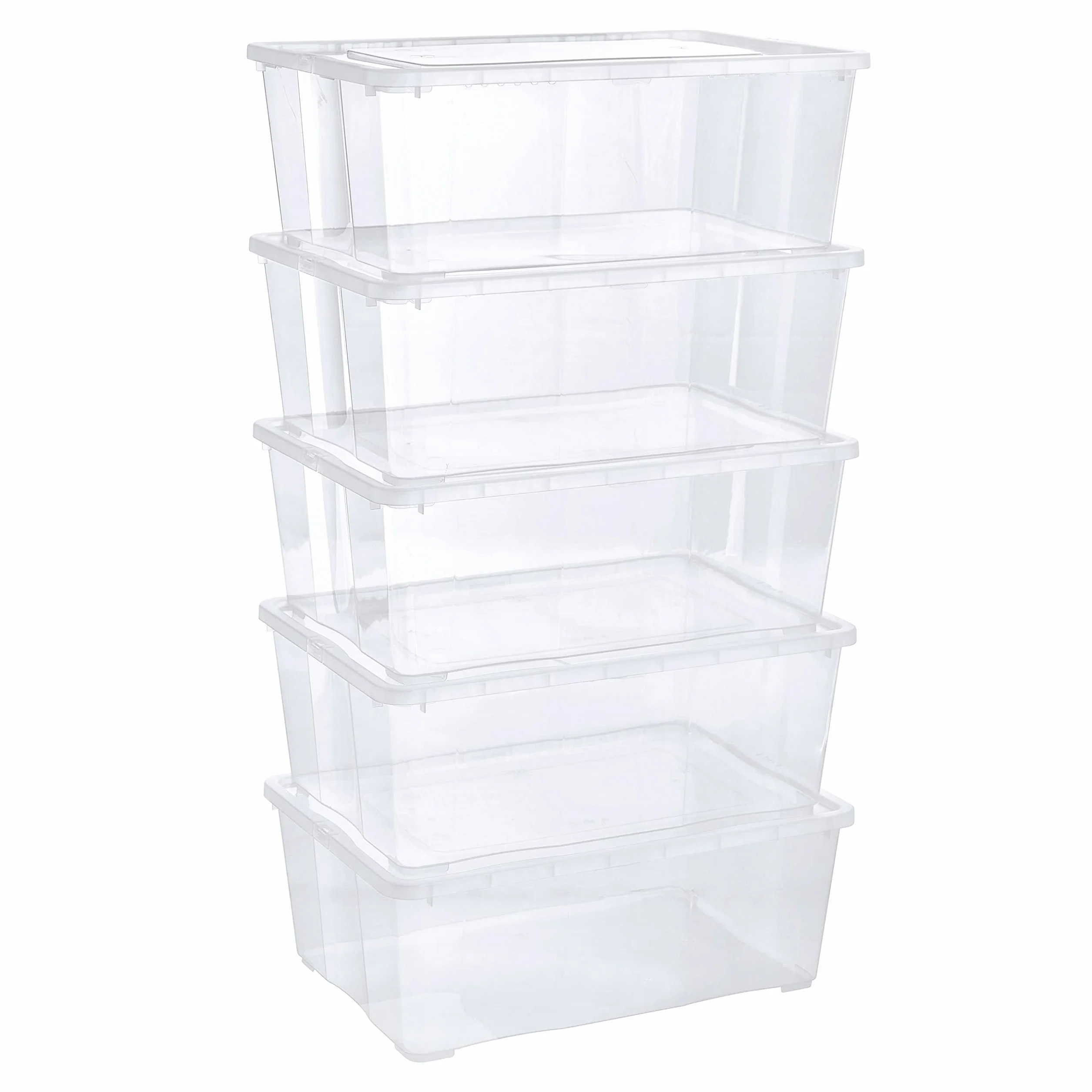 Grizzly 5 x Contenitori Portaoggetti Impilabili con Coperchio Grandi Trasparenti - 10 L - Scatole Portagiocattoli, Per Armadio, Portascarpe, Per Vestiti, Trasloco, Organizer Casa e Ufficio