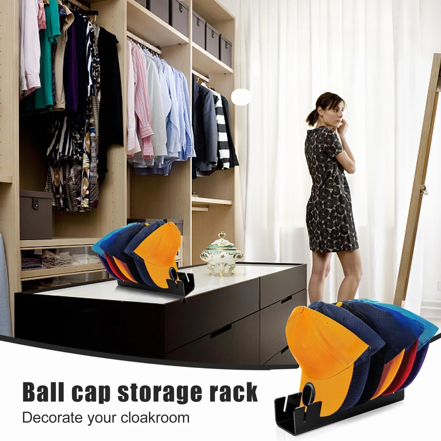 Porta Cappelli Portaoggetti - Espositore Cappelli, Appendi Cappelli, Organizzatore Baseball Cap, Cappelliera in Acrilico, Può Conservare 7 Cappelli, Neroi