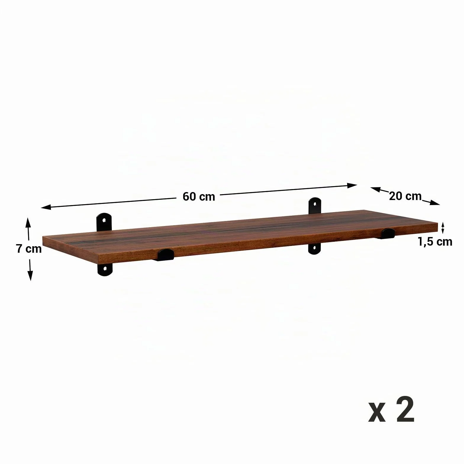 SONGMICS Mensole da Parete Set di 2 mensole galleggianti, Decorative, Stile retrò, carico Max. 15 kg/unità, 60 x 20 x 7 cm, MDF Marrone e Nero LWS04NB
