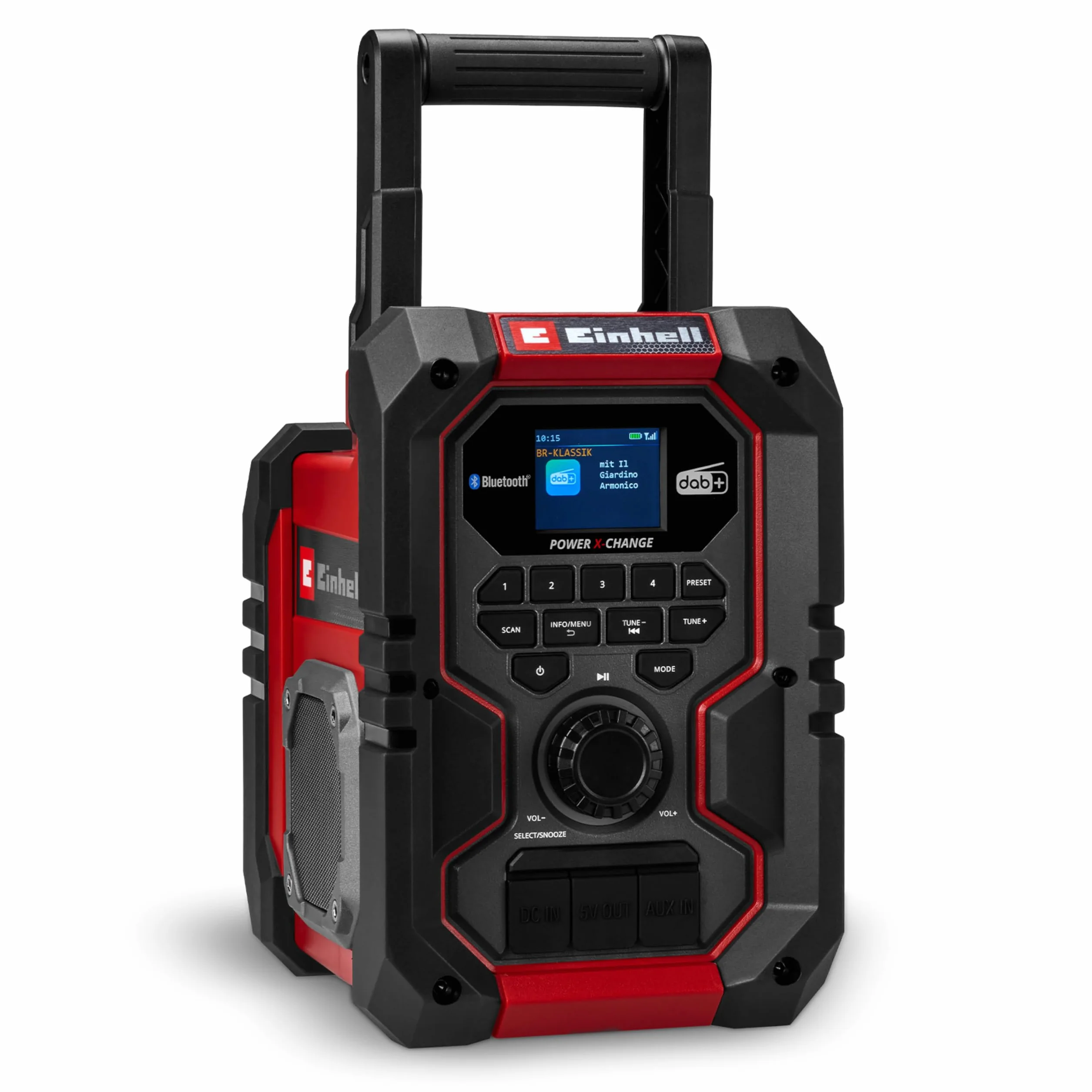 Radio da cantiere Einhell TE-CR 18 Li DAB+/FM/BT - Solo Power X-Change (18 V, DAB+, FM, Bluetooth, AUX, USB, ricerca automatica dei canali, display TFT a colori, IP65, senza batteria)