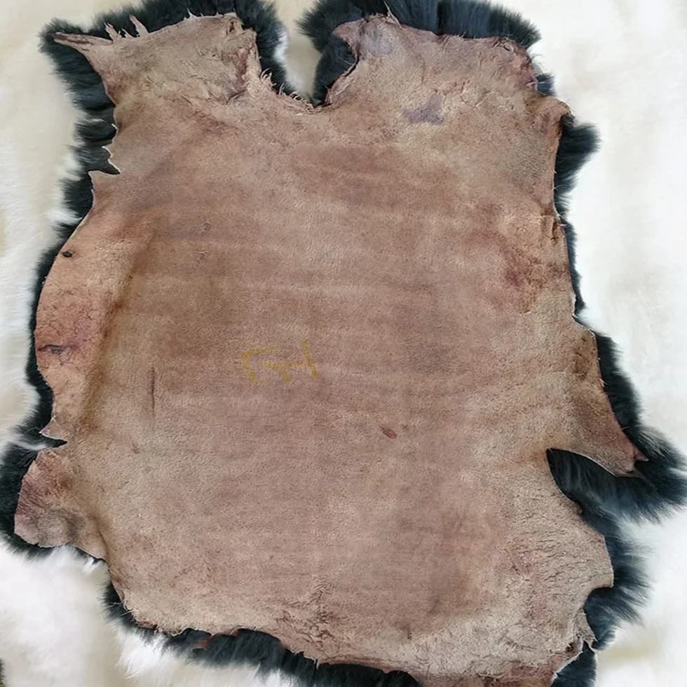 Vera pelliccia di coniglio Rex conciata naturalmente, pelle di animale domestico, pelle di alta qualità, punta bianca su nero, ca. 41,9 x 26,7 cm