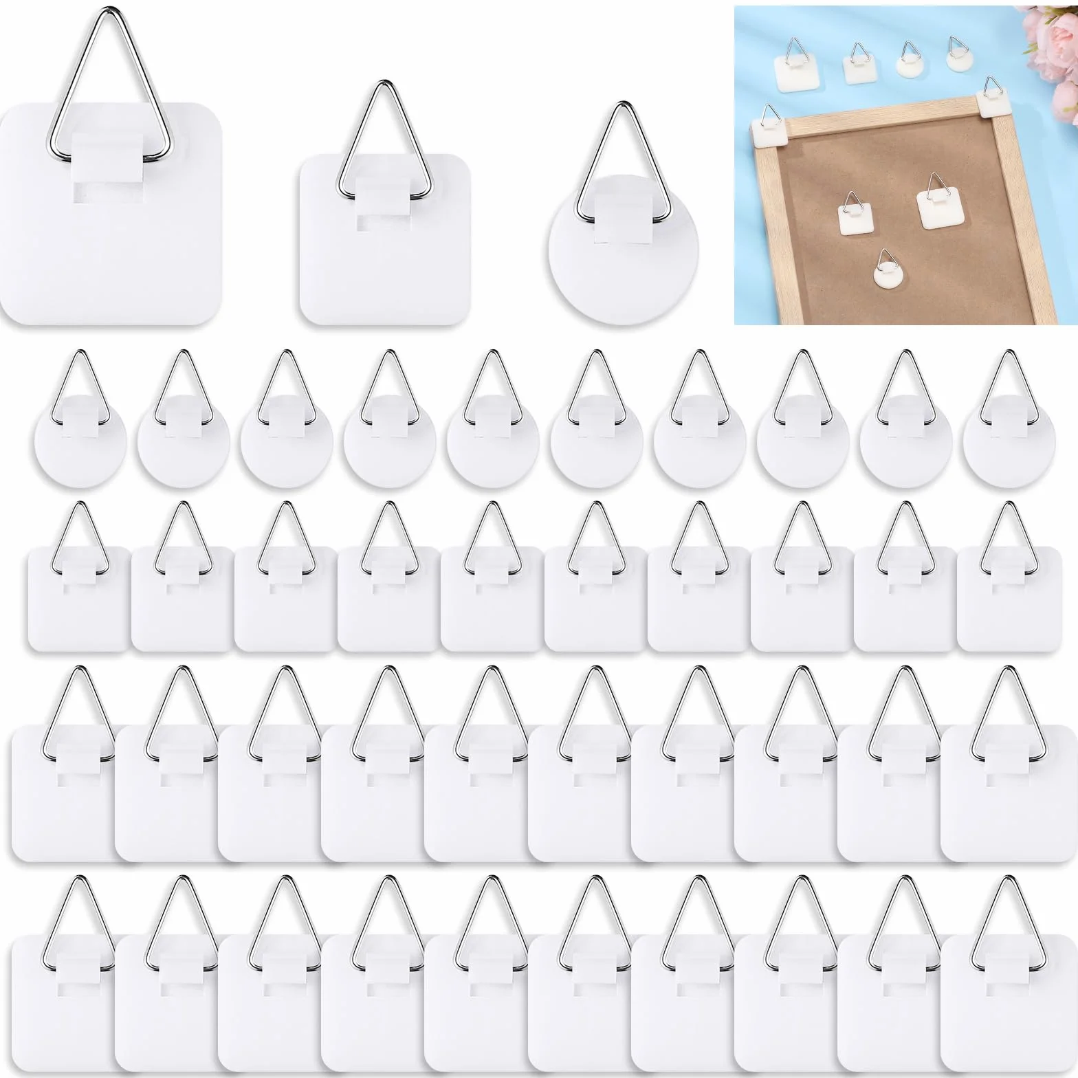 40 ganci autoadesivi, 3 forme per quadri, da incollare, puzzle, da appendere senza forare, per immagini, poster, foto, dipinti, decorazioni