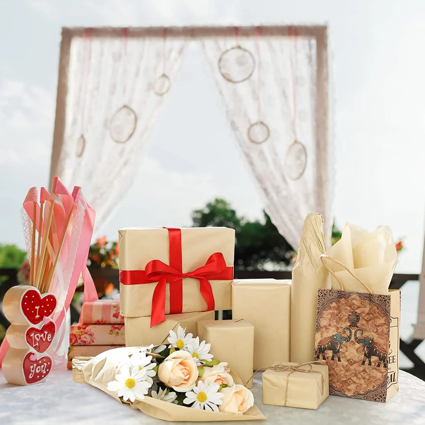 100 fogli di carta velina da imballaggio, Kraft marrone, 50 x 35 cm, per regali, matrimoni, baby shower, compleanno, Natale
