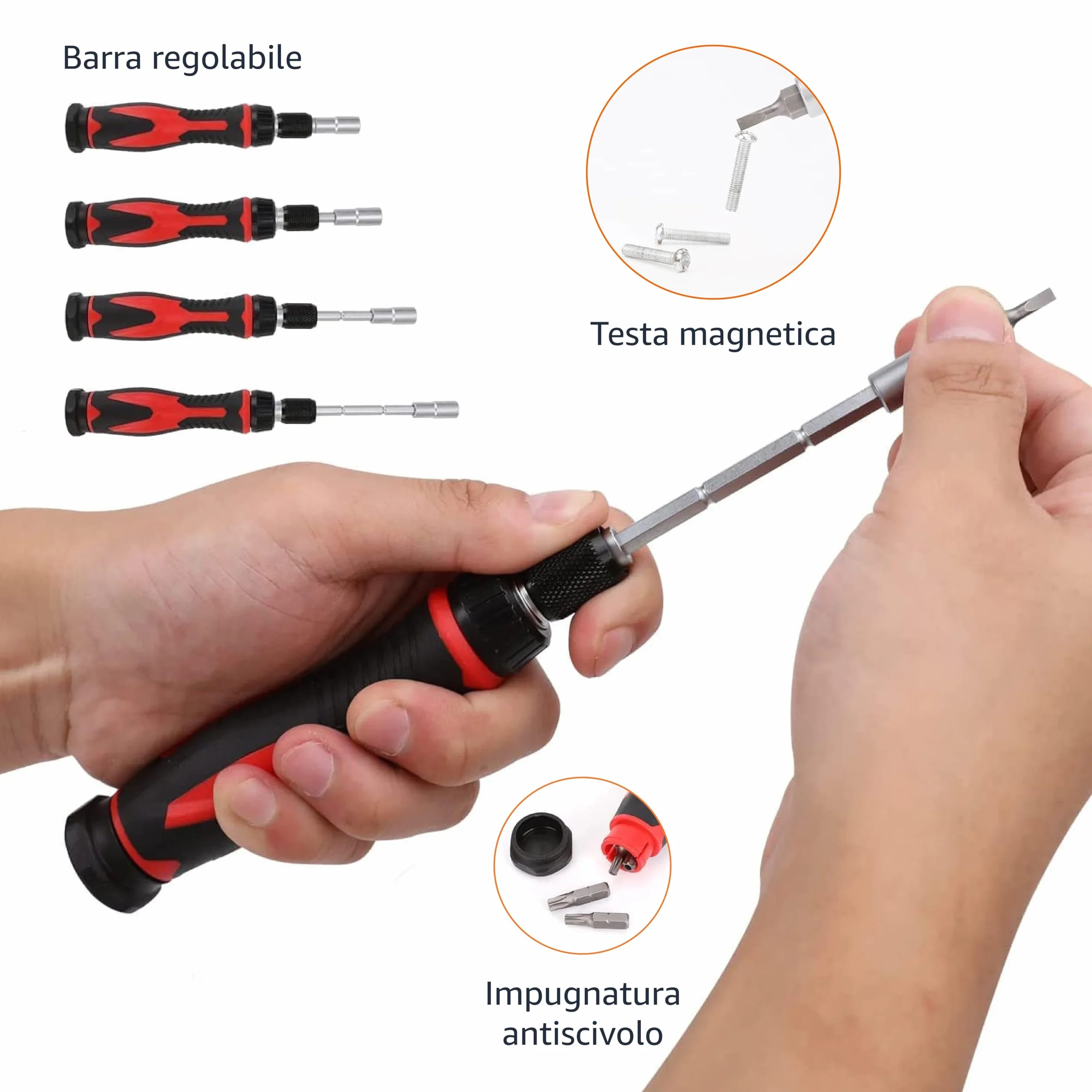 Amazon Basics Set di chiavi a cricchetto magnetiche e cacciaviti di precisione per elettronica, 73 unità, confezione da 1, Nero, Rosso, Argento