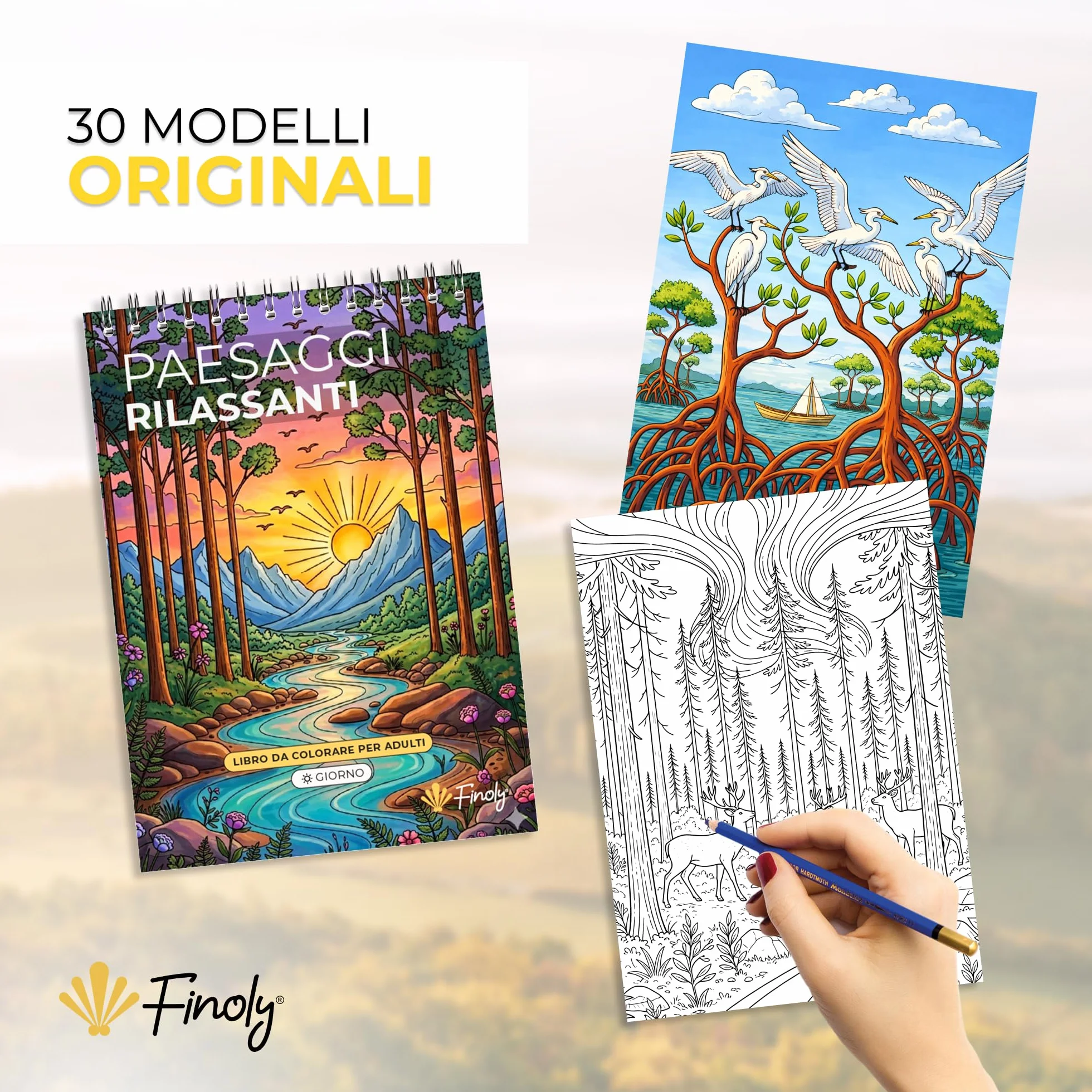 Libri da Colorare per Adulti Paesaggi A4 Riduce lo Stress Album da Colorare per Adulti Principianti e Esperti Mindfulness Inchiostro Non Che Trapassa