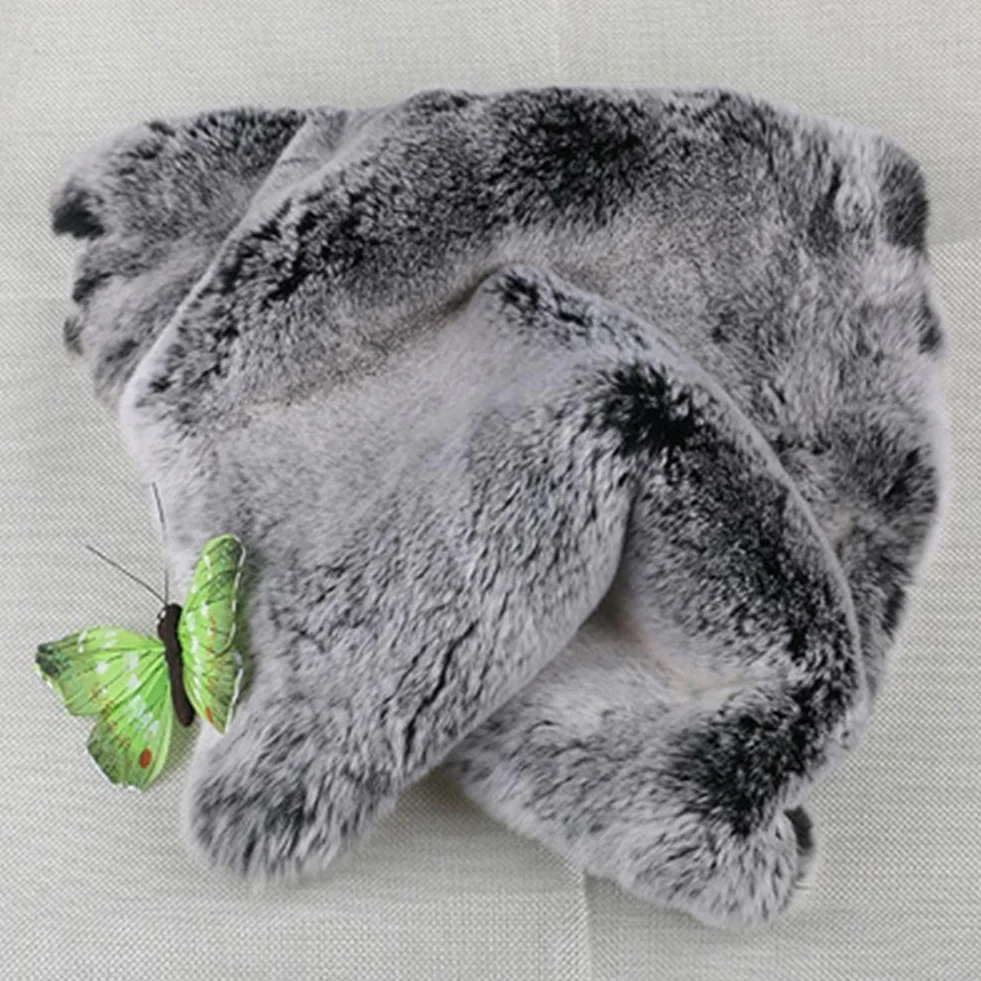 Vera pelliccia di coniglio Rex conciata naturalmente, pelle di animale domestico, pelle di alta qualità, punta bianca su nero, ca. 41,9 x 26,7 cm