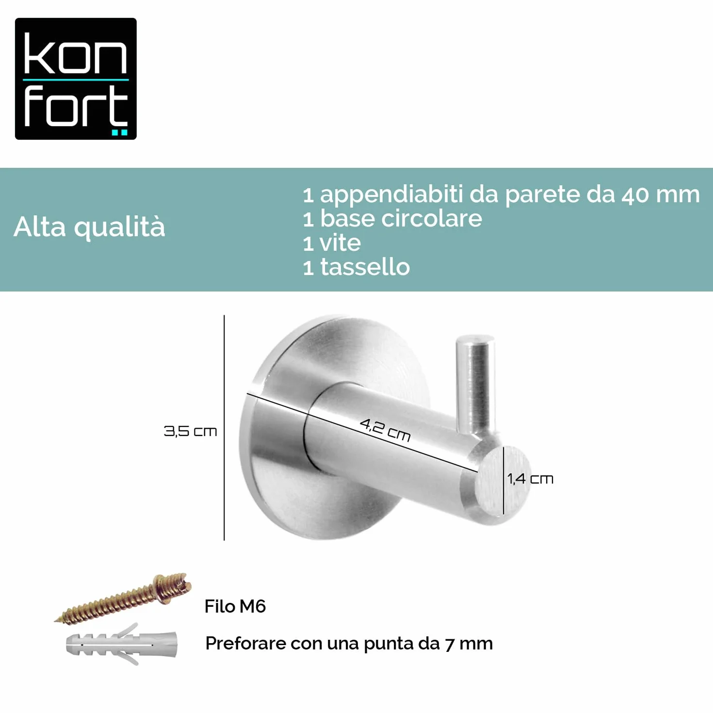 Accappatoio Bagno Acciaio Inox AISI 304 Set 2 Ganci Acciaio Spazzolato Opaco