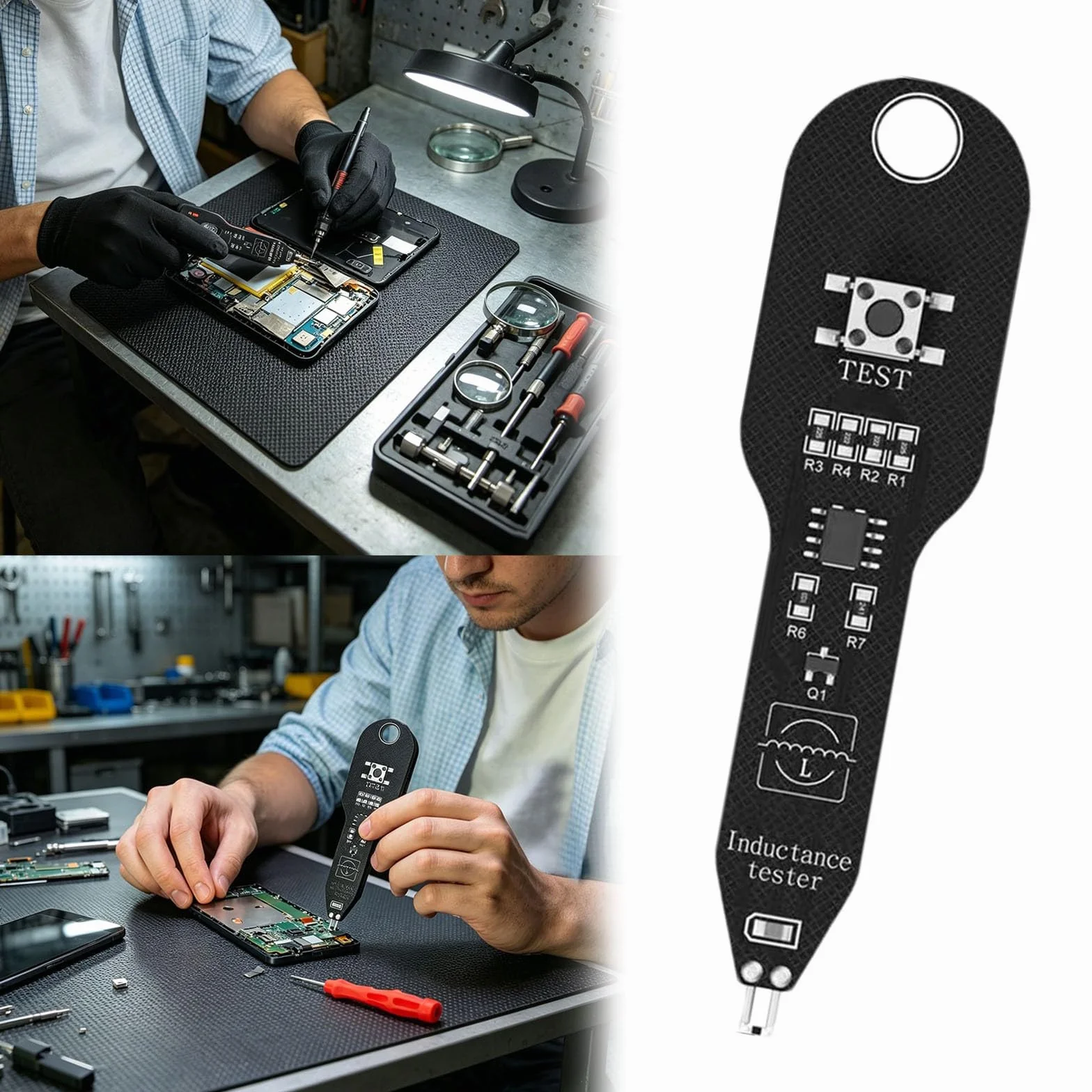 Tester di Induttanza Portatile, Mini Rilevatore Componenti Elettronici per Riparazione Scheda Madre PCB, Misuratore LCR SMD con Porta USB-C, Strumento Diagnostico Alta Precisione (A01, 8.6x2.2cm)