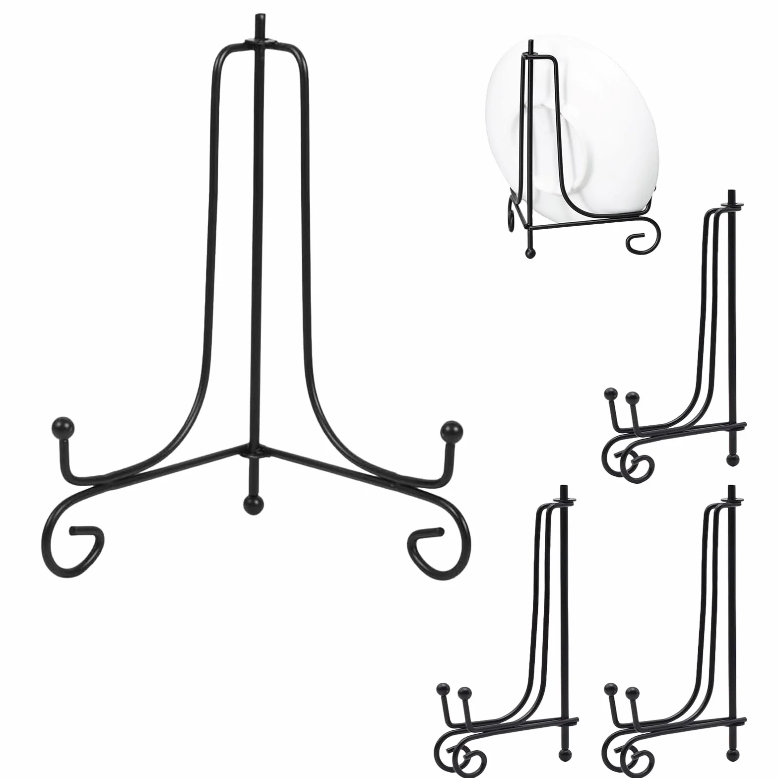 TIANLIN 7 Pollici Porta Piatti da Esposizione, 4 Pezzi Nero Cavalletto in Ferro Nero, Supporto Espositore in Ferro per Foto Pieghevole, per Piatti Decorativi, per Foto, Opere D'arte