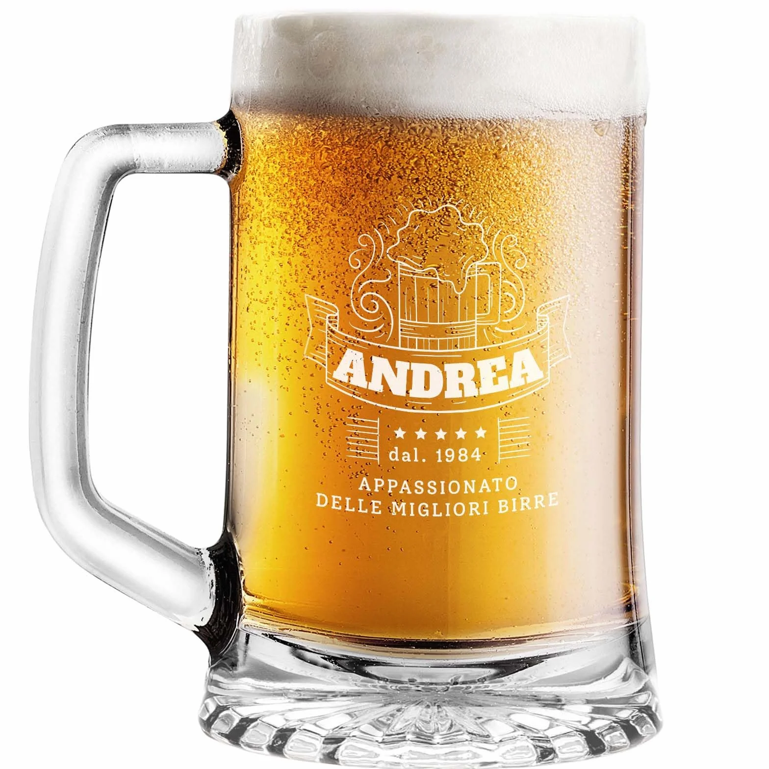 Boccale per Birra Personalizzato 520 ml H15,3 cm Ø9,3 cm Regalo Compleanno 40 50 anni