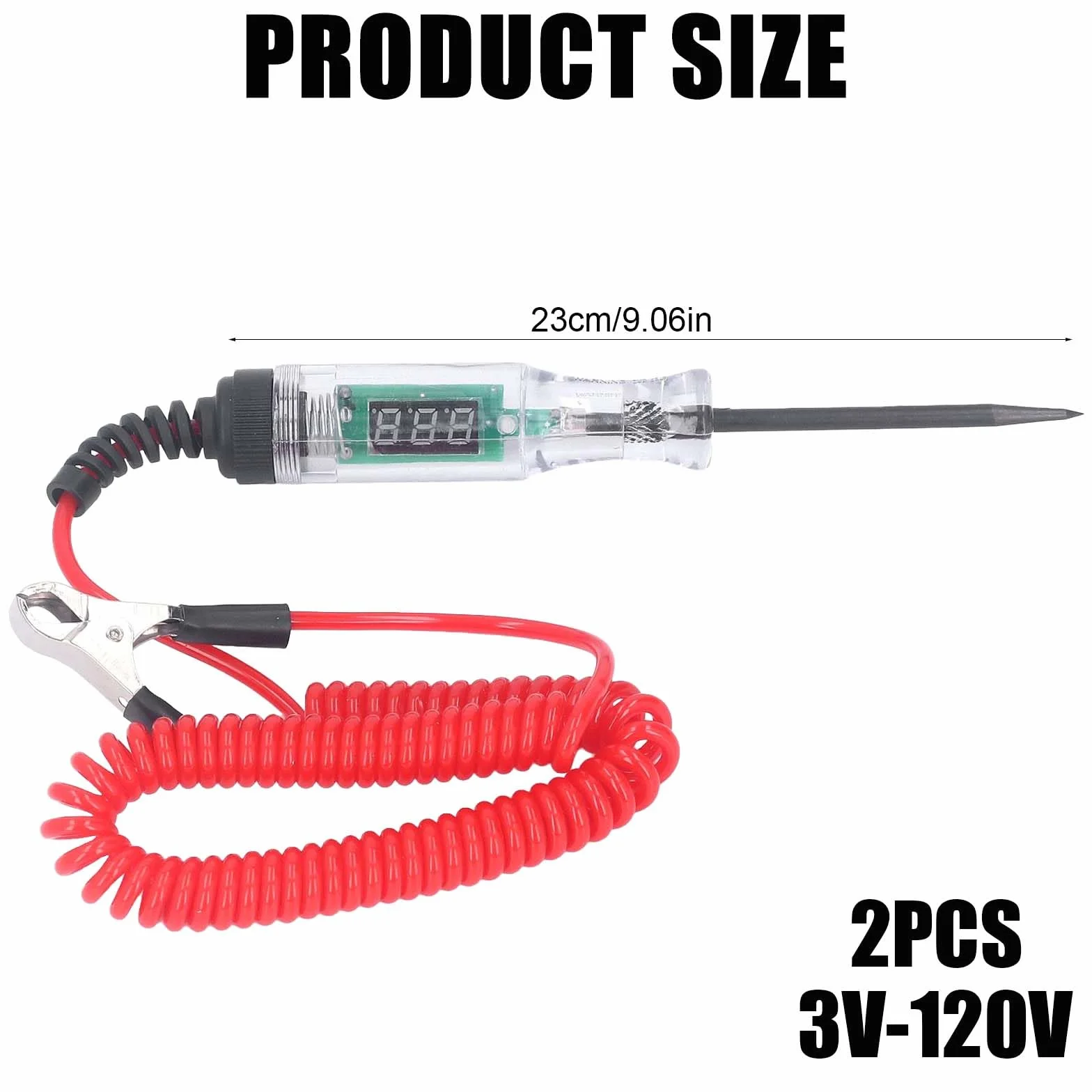 Tester di tensione per auto, 2 pezzi, 3 V-120 V, lampada di prova per auto, tester di corrente con lampada di prova e LCD digitale, tester di circuito con morsetto a coccodrillo
