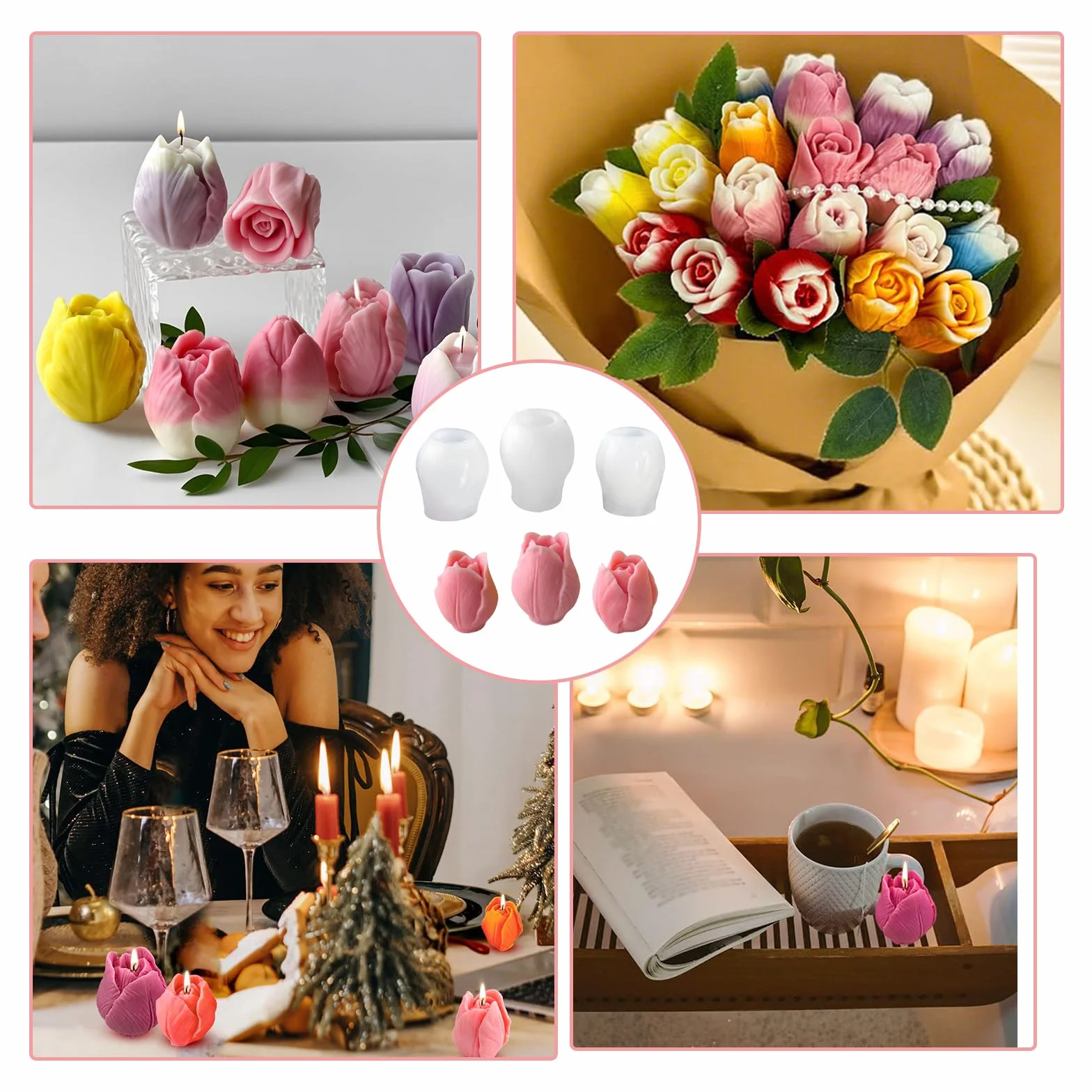 Stampi in Silicone per Candele, 3 Stampo Tulipano per Candele, 3D in Stampi Cera Tulipano, Confezione da 2 Stampi in Silicone a Forma di Tulipano, per Sapone, Gesso, Cioccolato