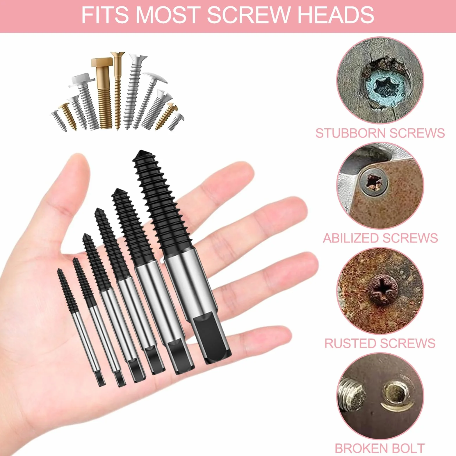 Lixiluxia 6 Pezzi Estrattore Viti Danneggiate, Estrattori Per Viti Spanate, Screw Extractor, Estrattori Sinistro, per Rimuovere Tubi danneggiati, er Prigioniere, Bulloni, Bloccate, Spanate, 4-25 mm