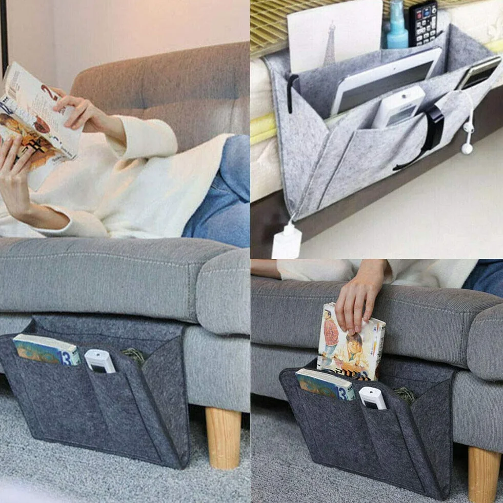 Comodino Feltro Storage Bag con Tasche Letto Divano Scrivania Appeso Organizzatore per Telefono Riviste Tablet Telecomandi