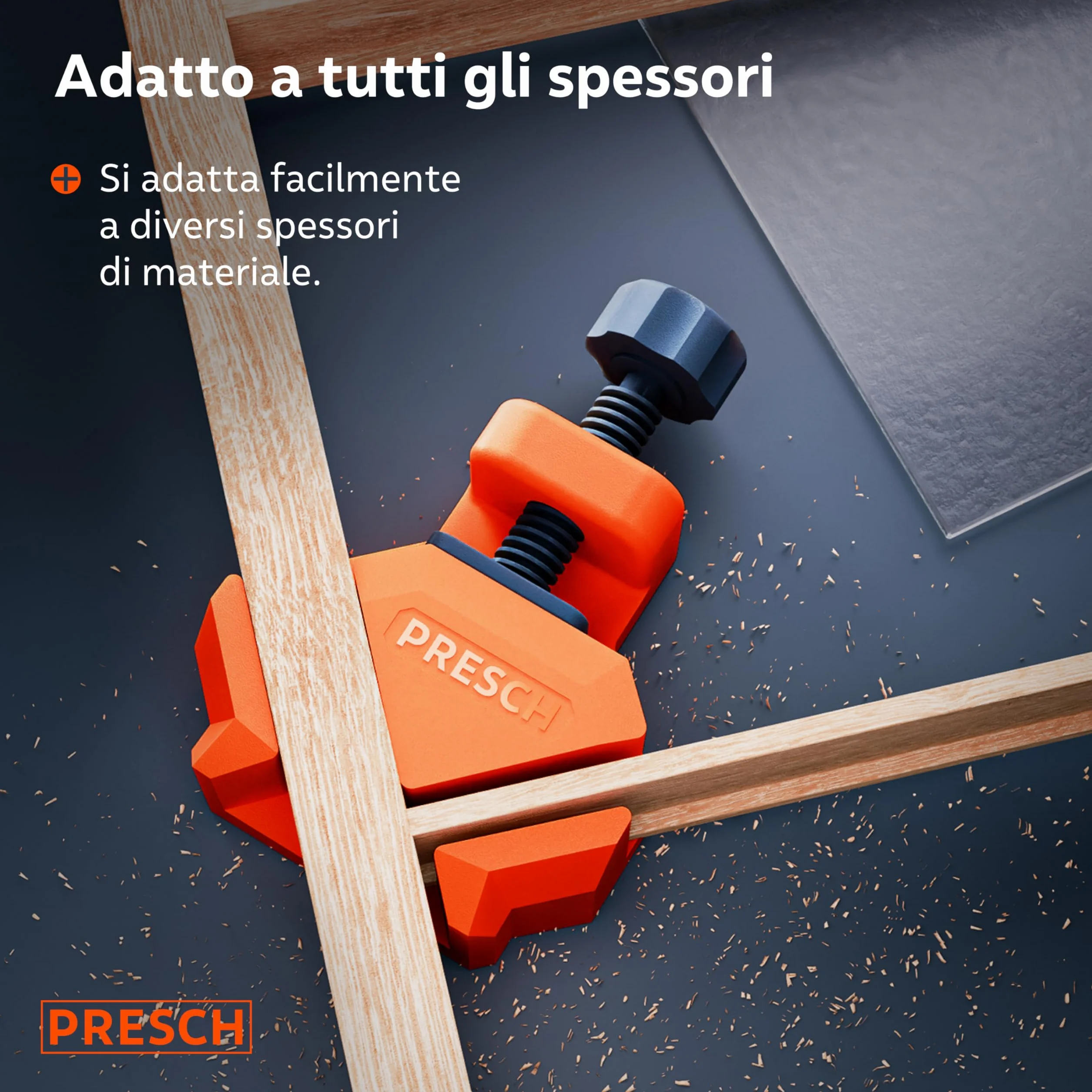 Presch Morsetti angolari per legno 4 pz - Morsetti angolari da falegname i per pannelli di spessore fino a 26 mm - Forza di serraggio di 25 kg per l'incollaggio - Per angoli precisi di 90° del legno