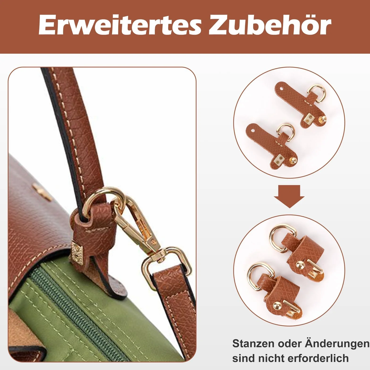 GADITIEK Tracolla per Longchamp Mini Regolabile Senza Fibbia per Borsa Donna - Universale, Non Serve Punzonatura - Marrone, Pratica e Robusta per Ogni Occasione!