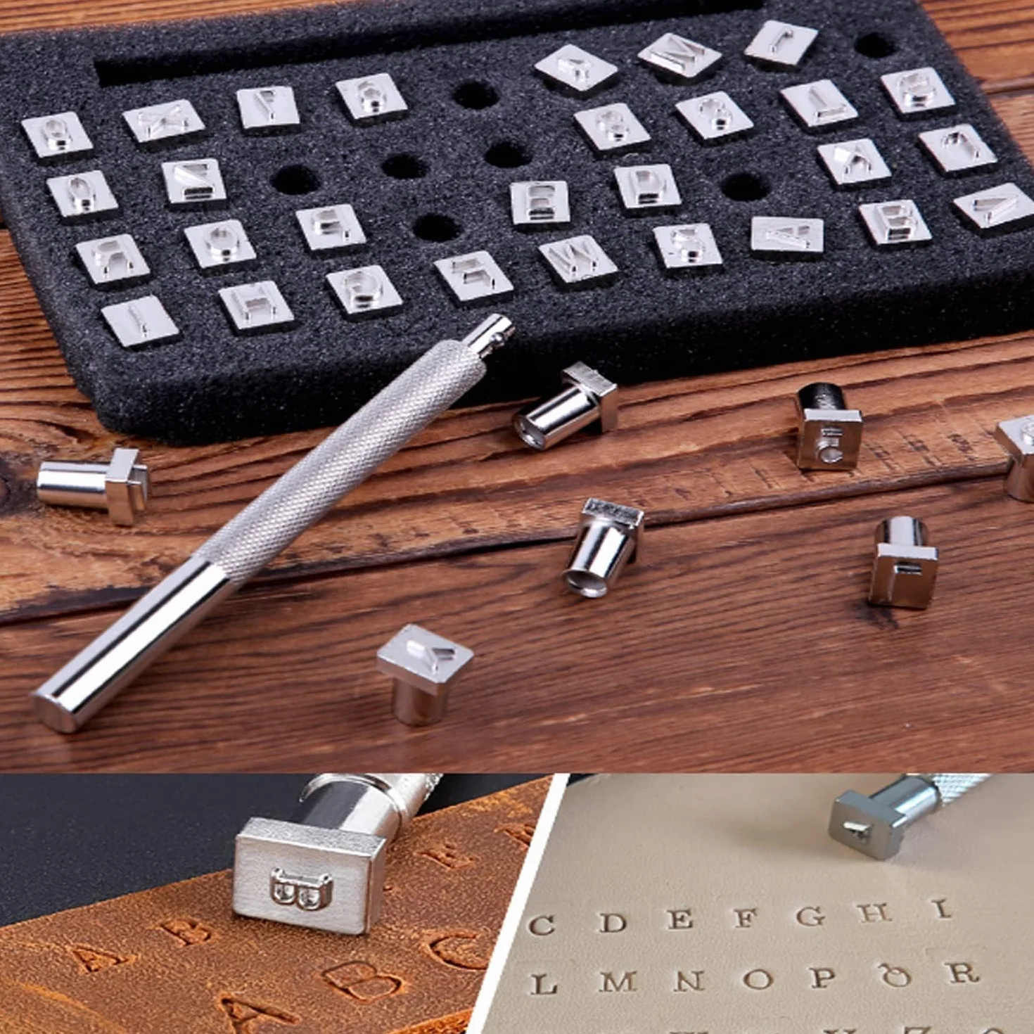 37 Pezzi Timbro per Pelle Timbro in Rilievo Punzoni per Metallo 6,5mm Timbri Alfabeto A-Z e Numero 0-9 Timbri in Metallo Punzoni Numerici per Metallo con Maniglie per DIY Artigianato in Pelle