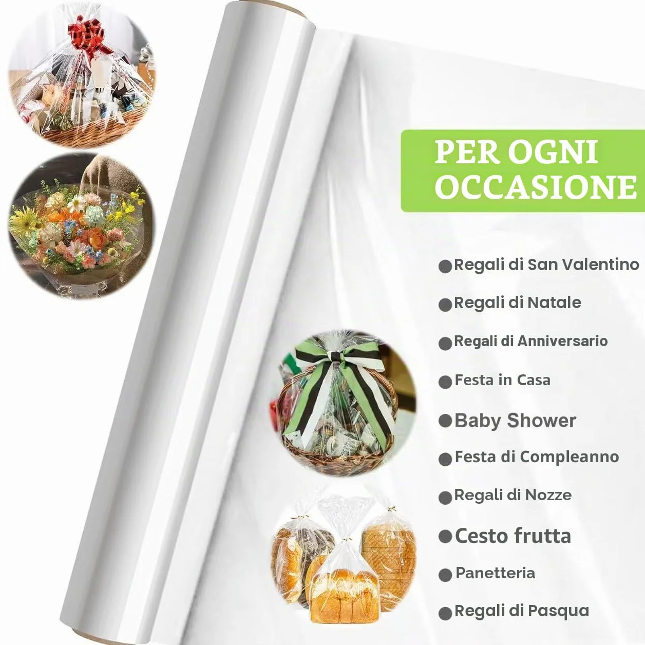 GIBOHOM 86 CM x 30 M Papier Transparent Emballage, 3 Mil Cellophane Emballage Transparent Papier Emballage Fleuriste, Papier Cadeau pour Fleurs, Artisanat, Bonbons, Paniers Cadeaux(86CM plié à 43CM)
