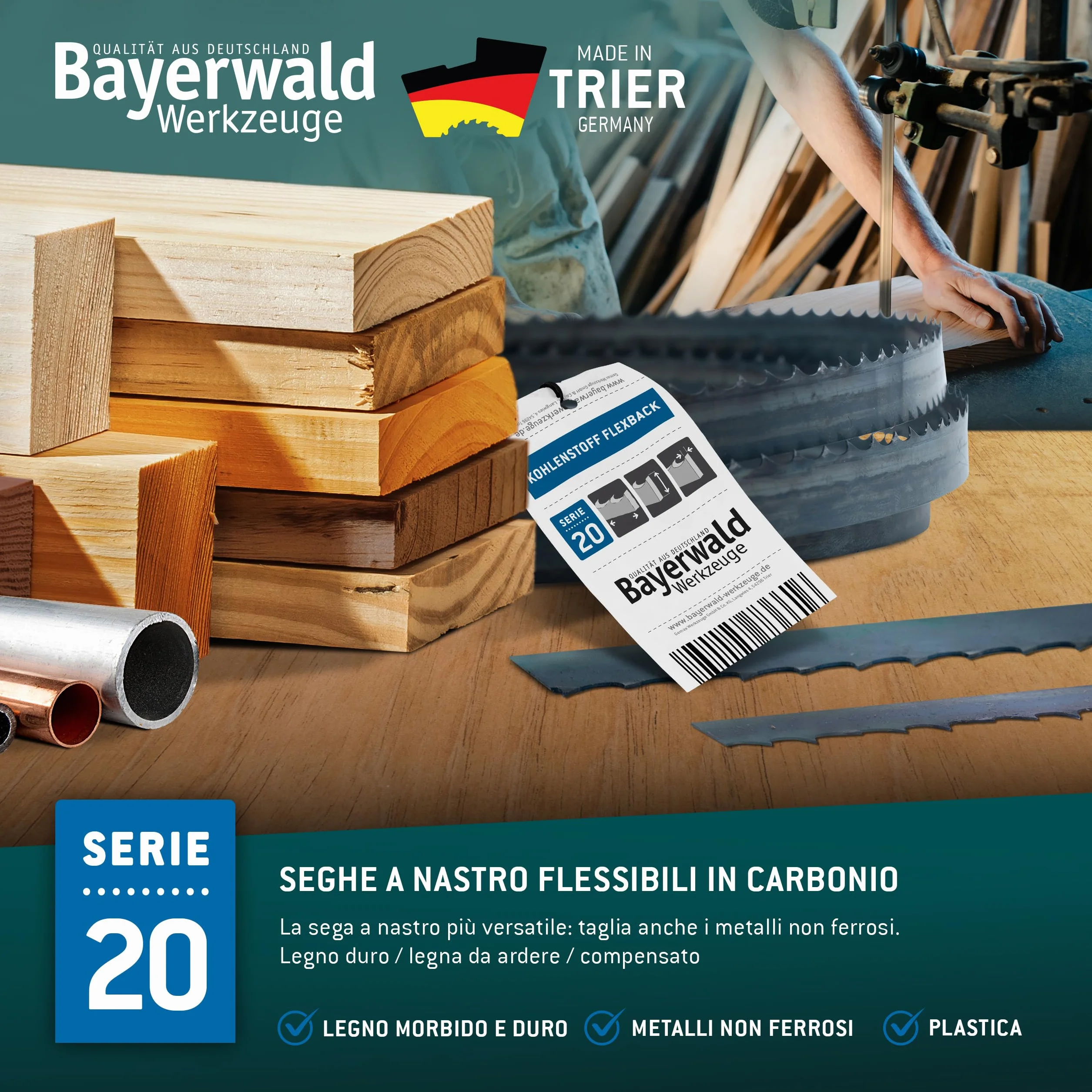 Bayerwald Lama per sega a nastro in acciaio - 2240 x 16 x 0,5 x 4 / legno, metalli non ferrosi, plastica, lamiere sottili / sega a nastro adatto per Elektra Beckum