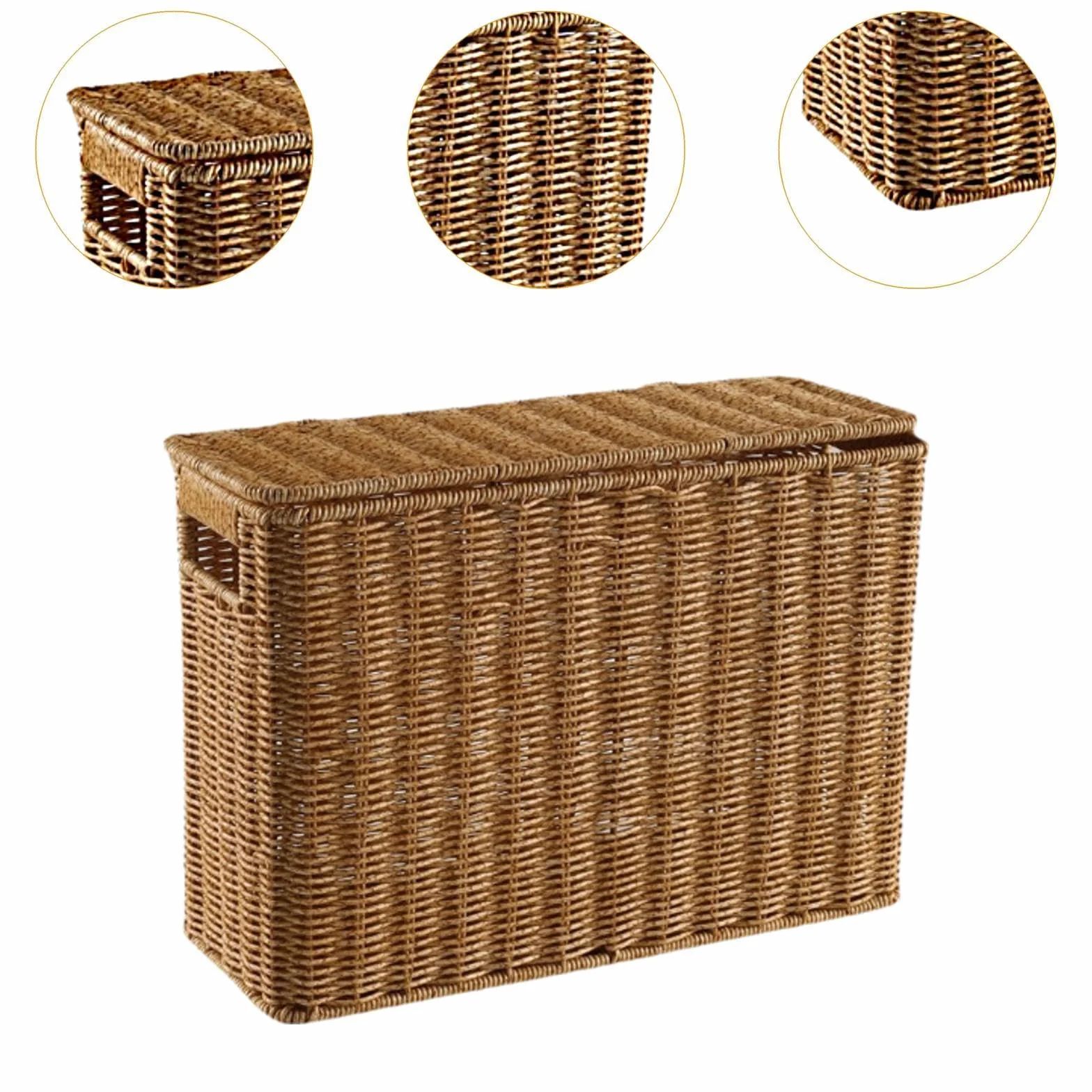 MagiDeal Contenitore portaoggetti stretto e alto, porta riviste intrecciato con coperchio, cestino portatile stretto, portadocumenti stretto per il bagno, L