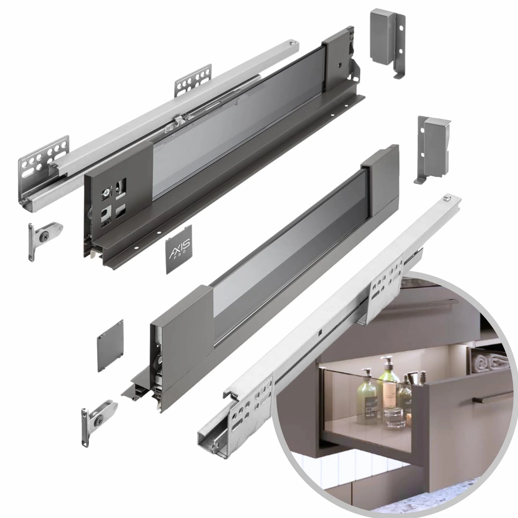 GTV - Sistema di cassetti AXIS PRO | Cassetto con lati in vetro | Cassetto | Sistema cassetto | Altezza: 84 mm Lunghezza: 550 mm | Antracite con vetro fumé