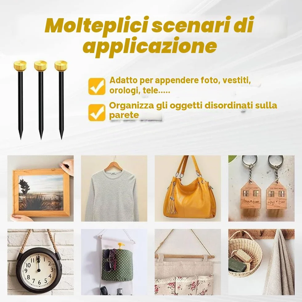 Dreamil Set di 50 chiodi per quadri, in ottone, con contenitore per unghie, per cornici, bacheche, tela (lunghezza 2,5 cm)