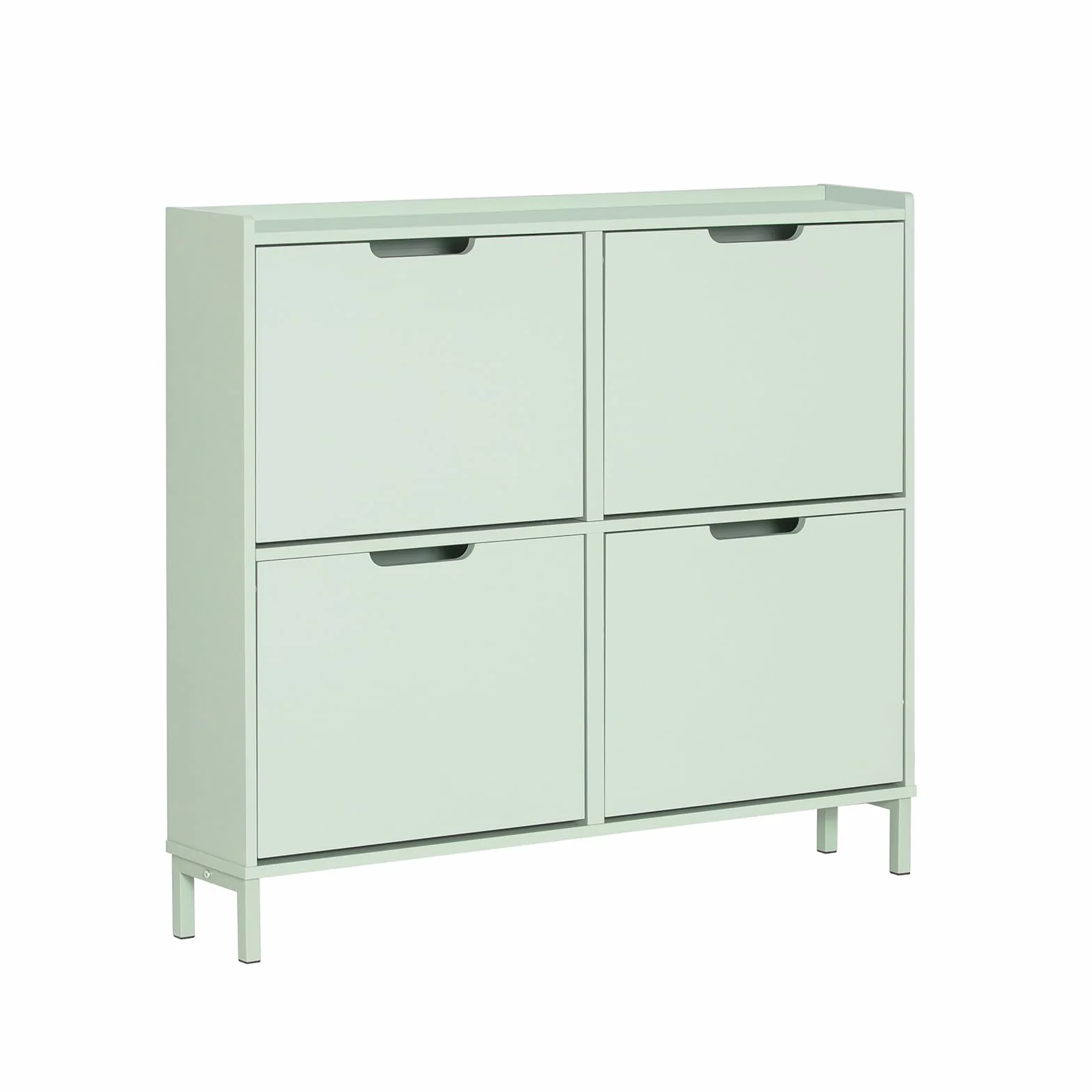 SoBuy Scarpiera Salvaspazio Slim da Ingresso Mobile Portascarpe con 4 Ante a Ribalta Regolabili in Legno Armadio Scarpiera Alta e Stretta per Corridoio, 100x19x91 cm，Verde Chiaro, FSR100-GR