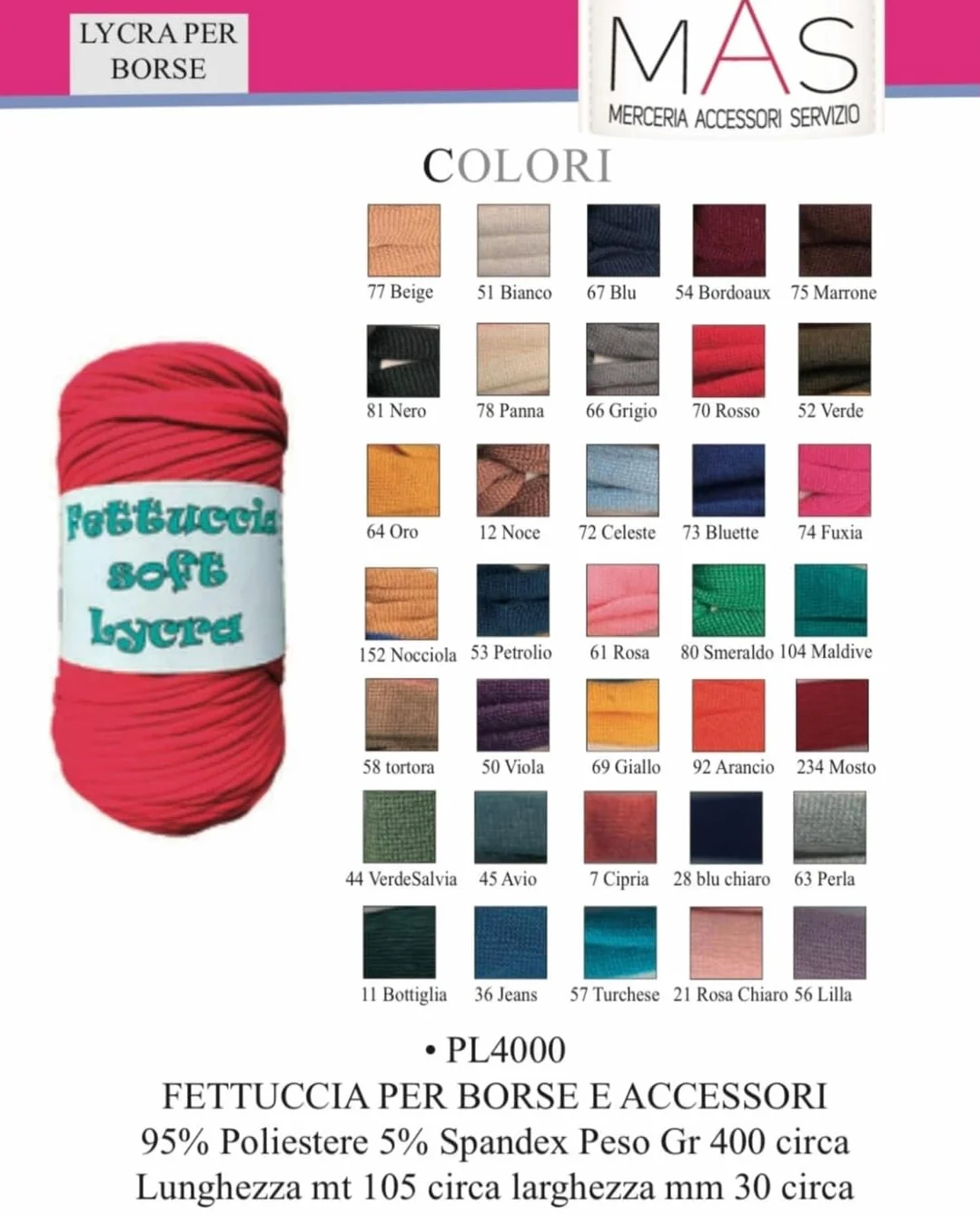 Fettuccia per Borse in Lycra Soft ad Uncinetto e Ferri MAS 400gr/105 mt. Ideale per Borse, Zaini, Cestini, Tappeti. (beige 77)