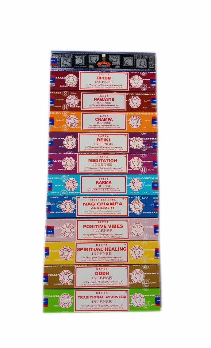 Satya Set di Incenso 12x15g Nag Super Hit Oodh Positive Vibes Namaste Champa