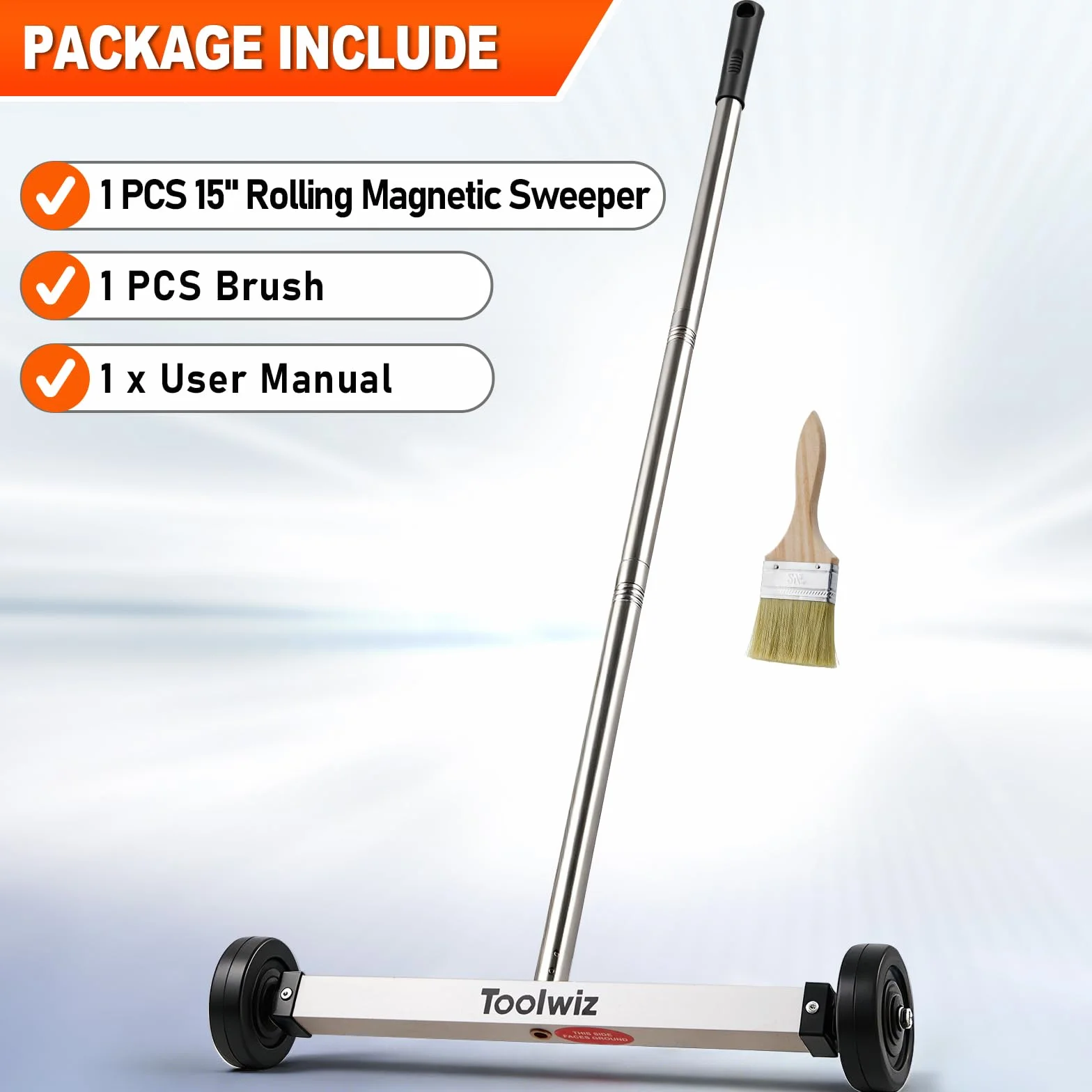Toolwiz Spazzatrice Magnetica Compatta 38,1 cm - Attrezzo da Copertura per Giardino Strumento multifunzione 4,5 kg con manico telescopico e ruote per raccogliere chiodi