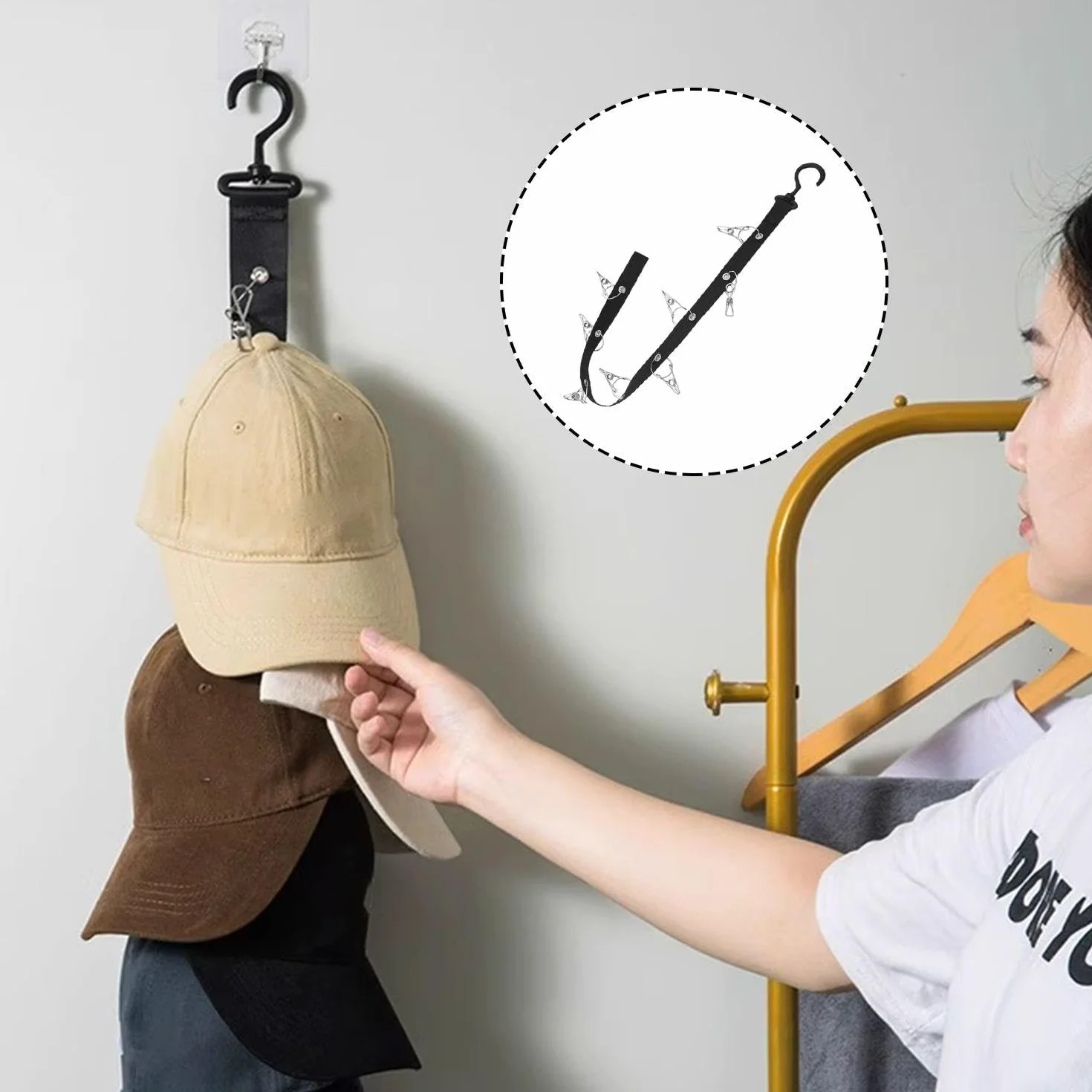 Portacappelli Lungo 2 Pezzi con Ganci, Verticale 16 Clip, Organizer a Parete