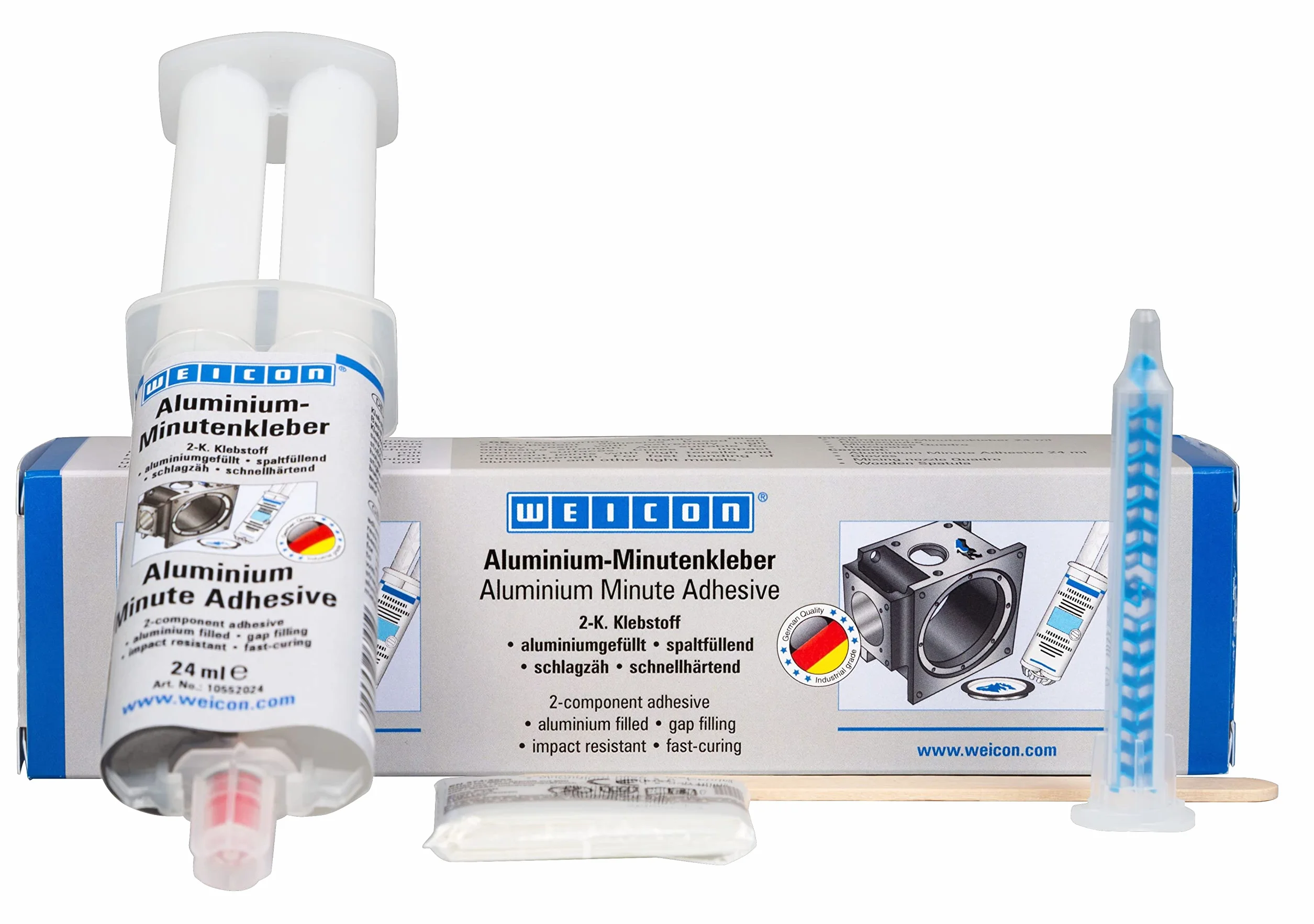 WEICON Aluminium Minute Adhesive with mixing nozzle 24 ml | fast-curing 2-component epoxy adhesive