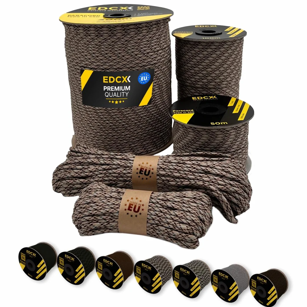 Paracord 4mm, 20+ Colori Militari (15m, 30m, 50m, 100m, 300m) | Ideale per Campeggio, Sopravvivenza, attività all'aperto | Corda 100% Nylon 4 mm | Corda Tattica 550 Tipo III