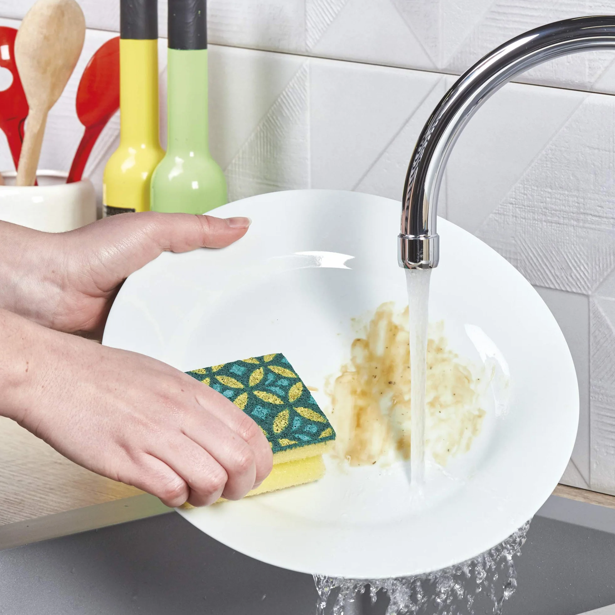 Spontex Spugna per pulizia a mosaico, con tecnologia anti-pelucchi e pratica maniglia, colore non selezionabile, confezione da 3