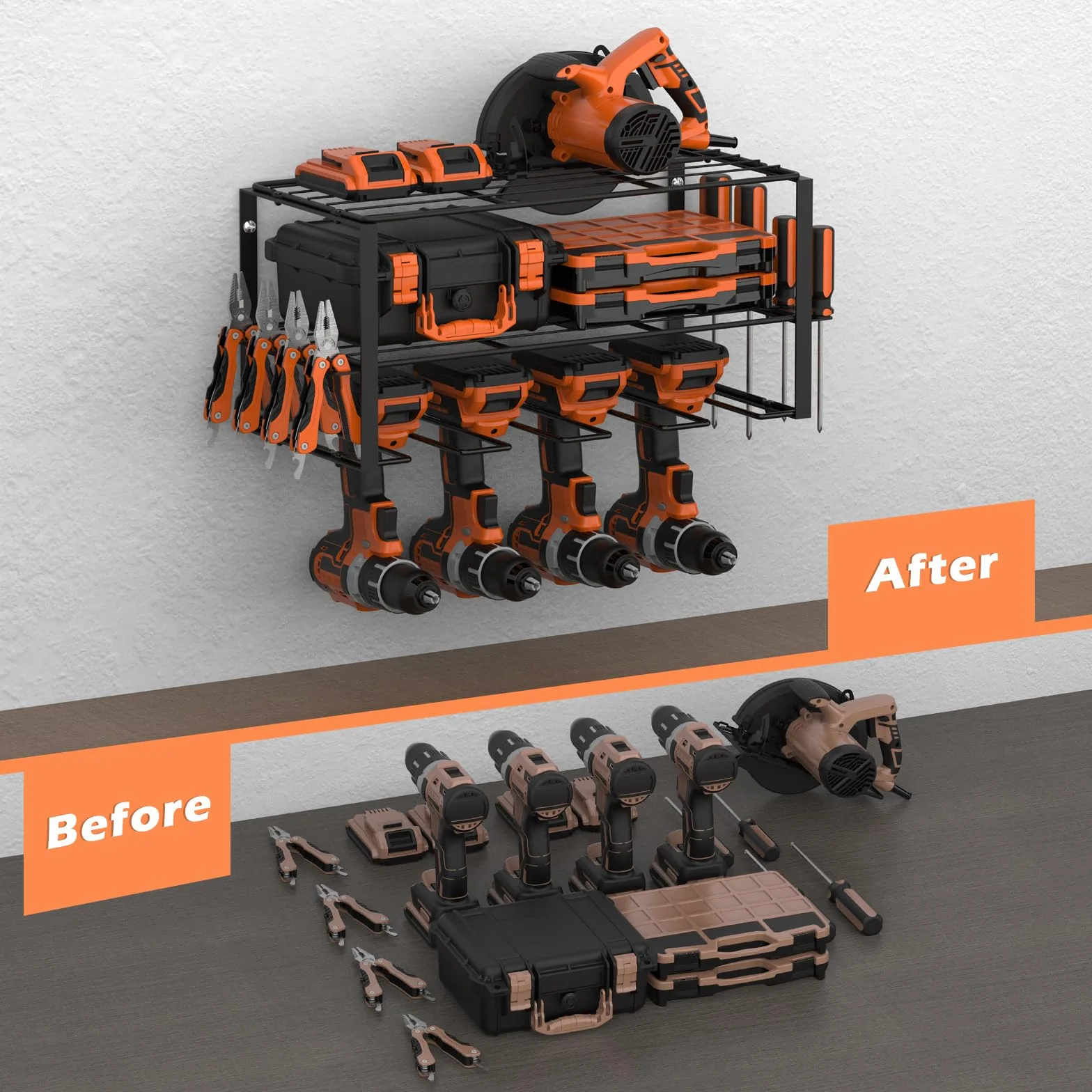 Organizer per utensili elettrici, Organizer Per Attrezzi, supporto da parete per trapano a grande capacità, organizer e portaoggetti per attrezzi, rack per riporre attrezzi per Garage Officina