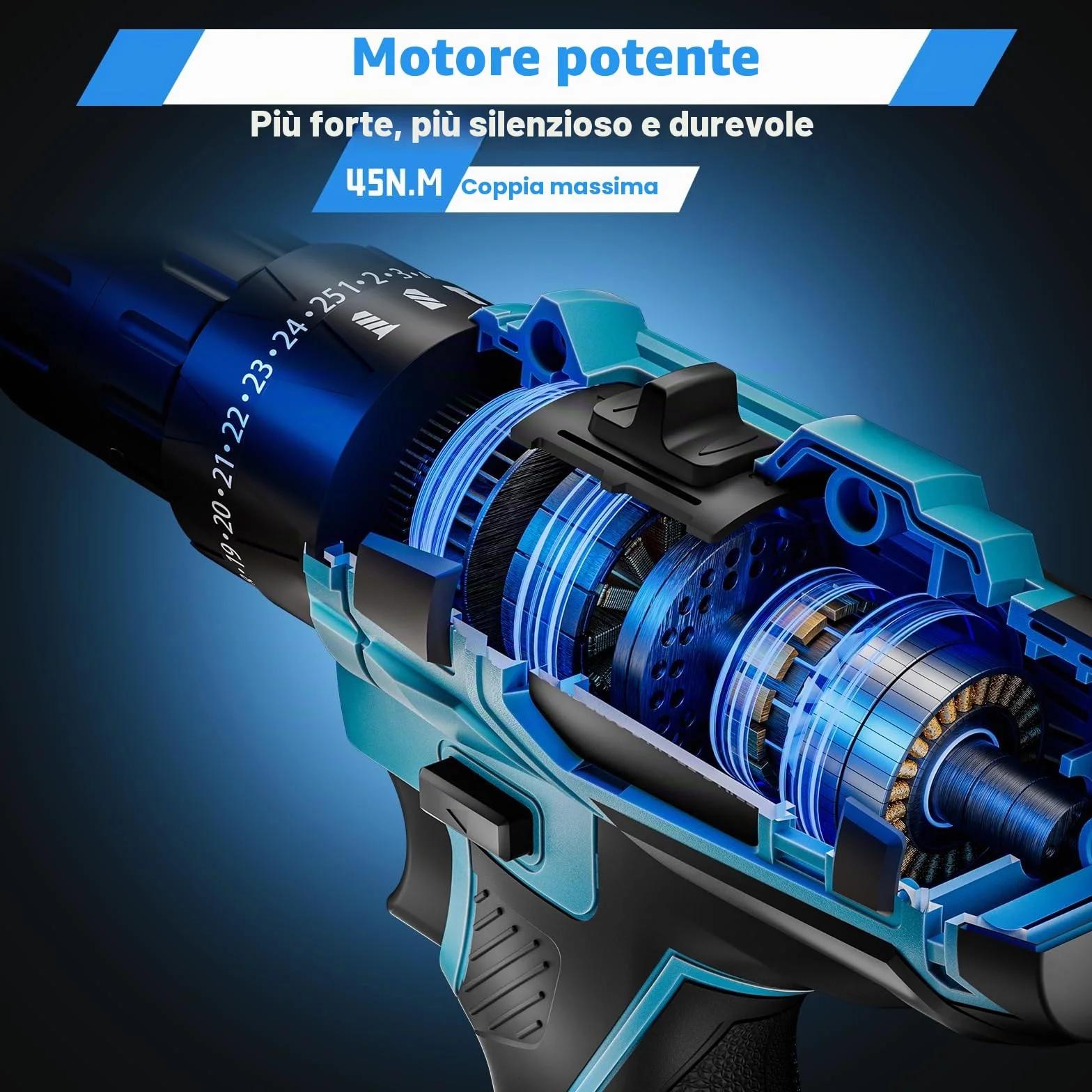 ENRIPRT Trapano Avvitatore Batteria 21V, 45Nm Max Avvitatore Batteria con 2 Batterie 2.0Ah, 25+3 Impostazione Coppia,2 Velocità,LED Luce, Avvitatore Elettrico per Riparazione, Fai da te