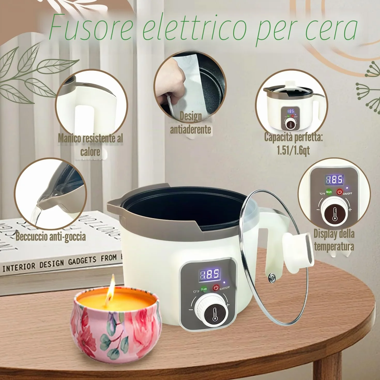 Kit per la fabbricazione di candele con fonditore di cera digitale, set fai da te per la fabbricazione di candele con cera di soia da 900g per principianti adulti per realizzare candele profumate