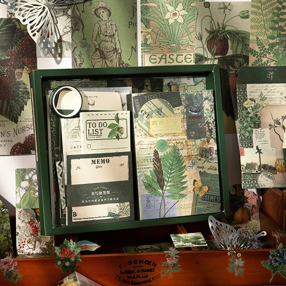 Irayin Set di Accessori per Scrapbook Vintage, 125 Pezzi Estetici Bullet Junk Journaling con Griglia A6, Album da Viaggio, Regalo Fai da te per Ragazze e Donne (Verde)