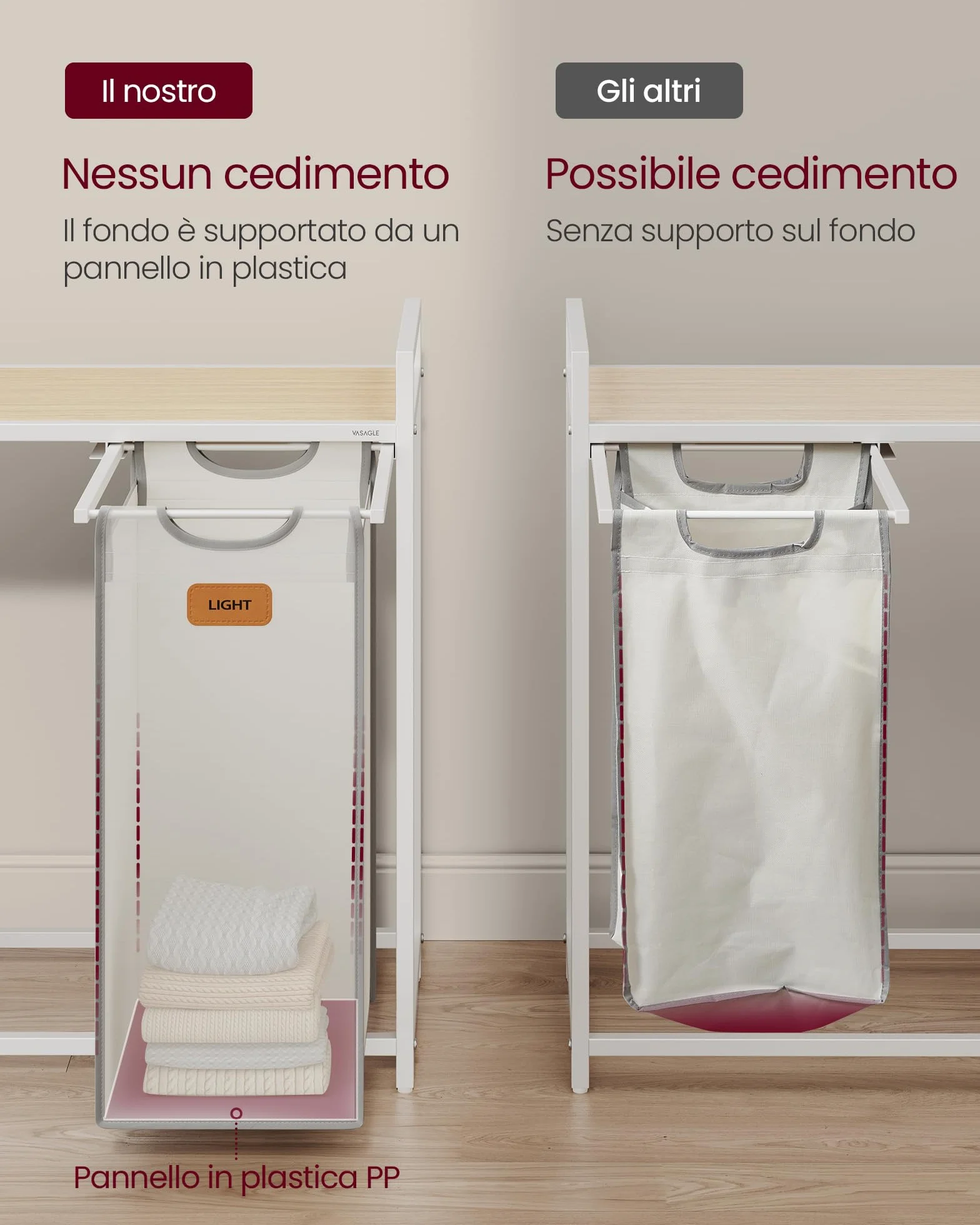 VASAGLE Cesto Portabiancheria 4 Scomparti, Porta Biancheria 150 L, Carrello per Biancheria con Piano, Sacchi, Tasche Laterali, 6 Etichette, Beige Naturale, Grigio Tortora e Bianco Crema BLH203G01
