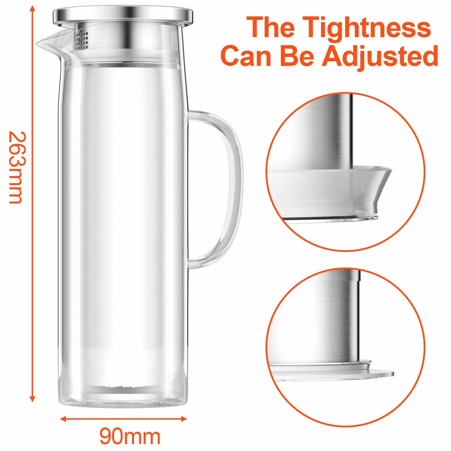 Caraffa 1.5L in Vetro Borosilicato Trasparente Resistente al Calore con Coperchio