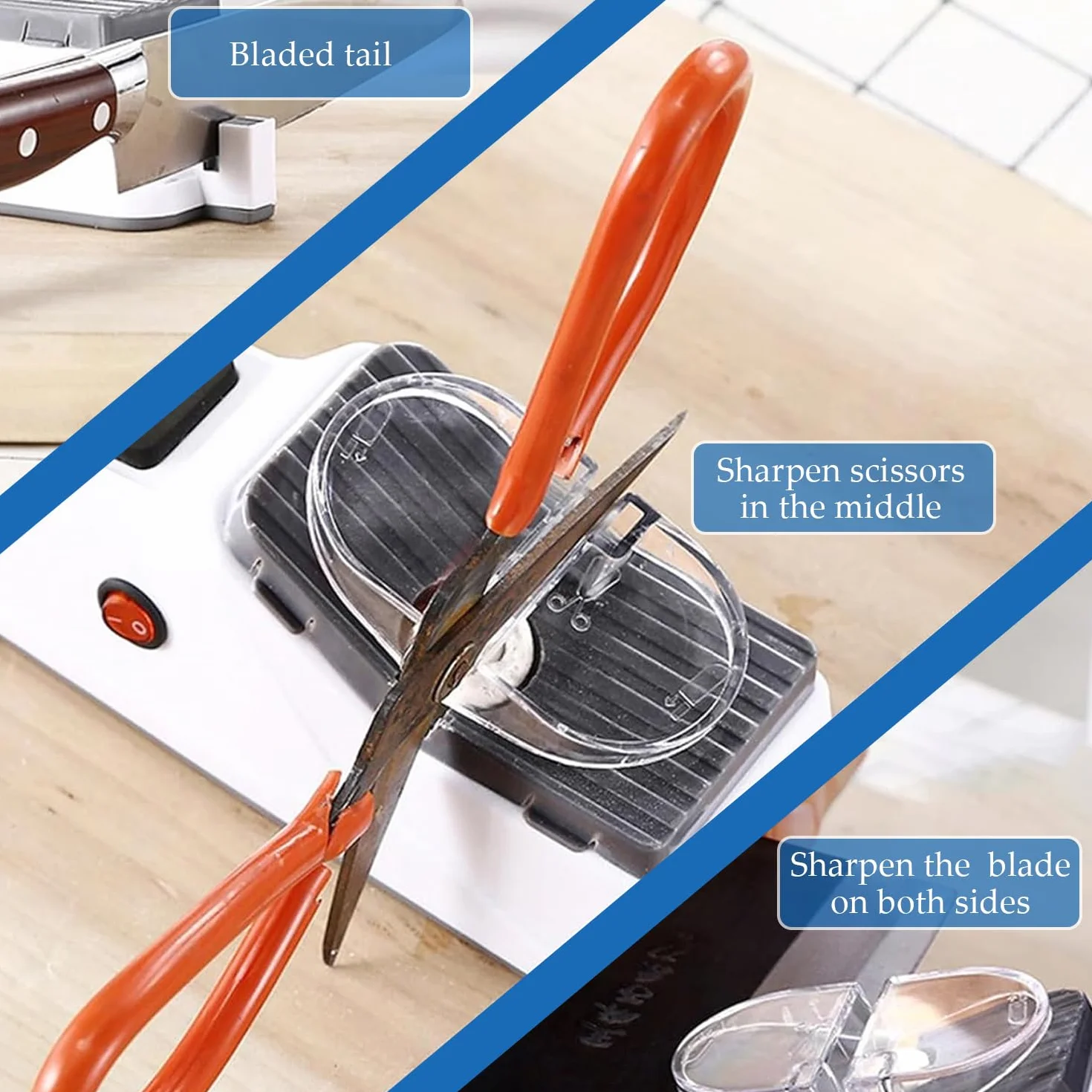 Affilacoltelli Elettrico, Affilacoltelli per Casa, Set di Attrezzi Affilacoltelli, Affilatura e Lucidatura, 5 Secondi per Affilare Rapidamente