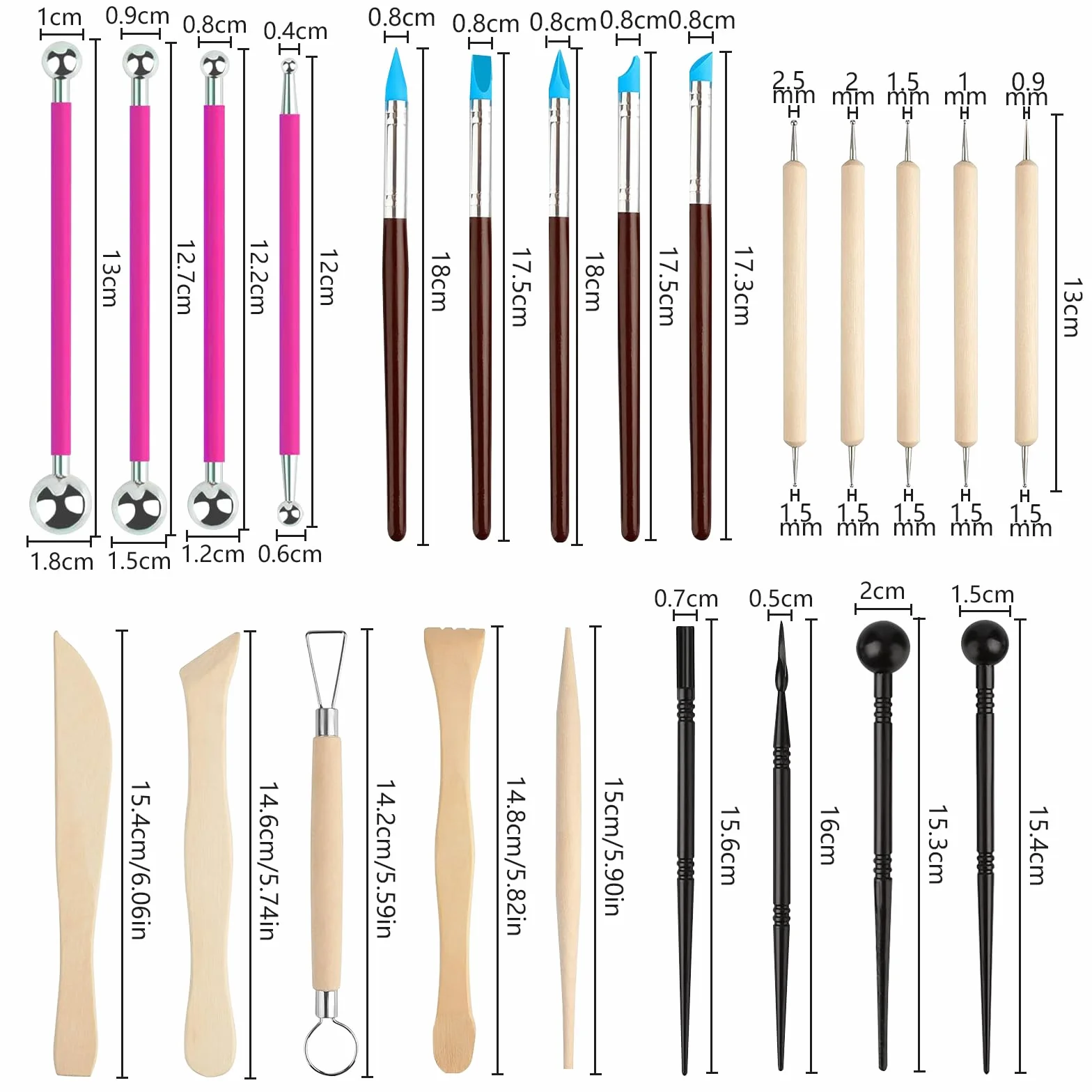 Strumenti Argilla，Kit Ceramica，Attrezzi Ceramica,38Pezzi Strumenti con Borsa Portatile，Attrezzi Ceramica,Sculpting Tool ，per Scultura in Argilla e Cake Torta Design，Fai da Te Artistico