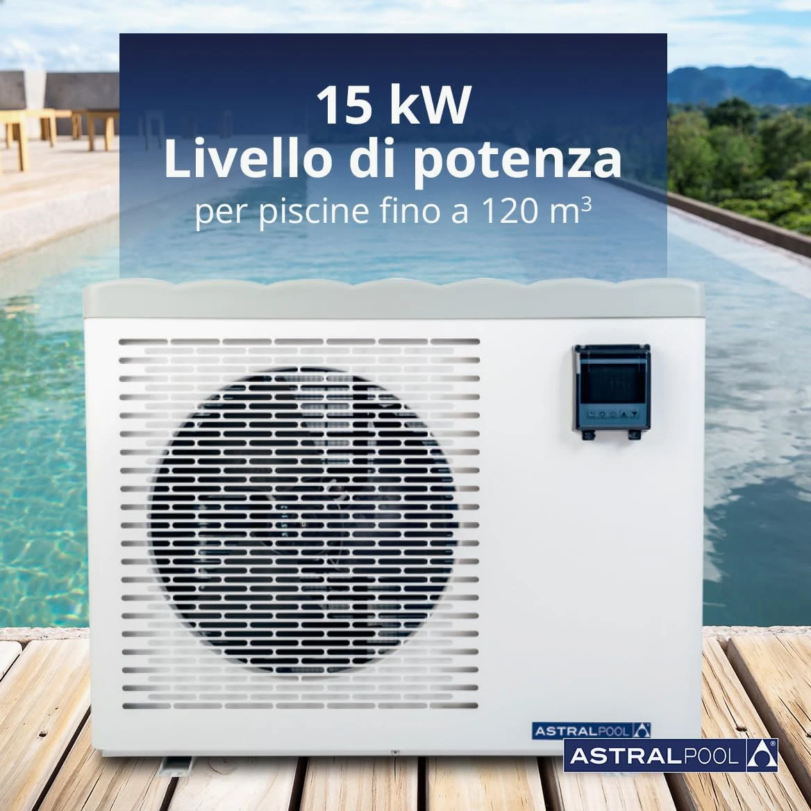 Eco Elyo-20 76662 Pompa di calore per piscina - Riscaldatore per piscina - Temperatura dell'acqua ideale - 6 livelli di potenza - Riscaldamento silenzioso e risparmio energetico - 15 kW - Astralpool