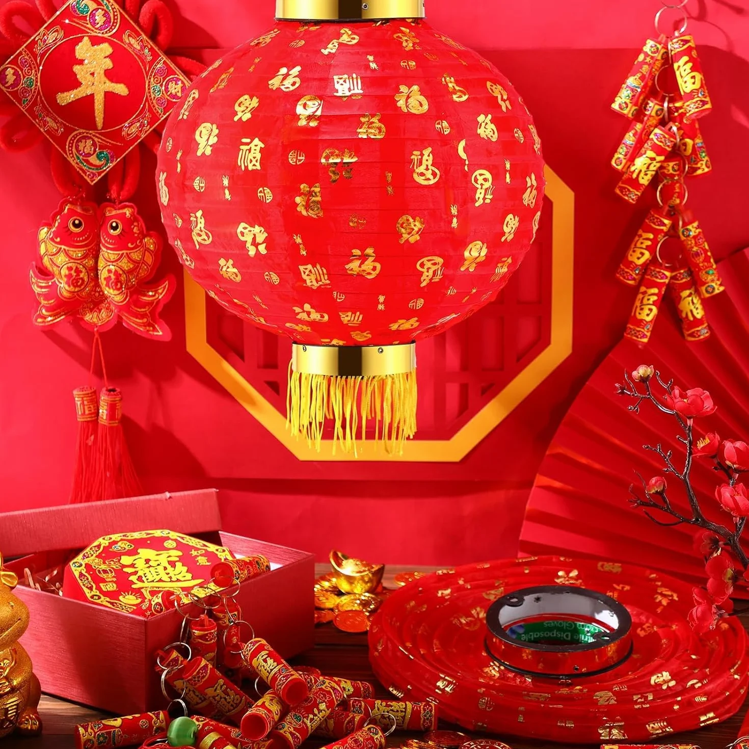 Lanterna Pendolo Cinese Grande Lampada Sospensione Rossa Deng Long Festa Primavera Decor