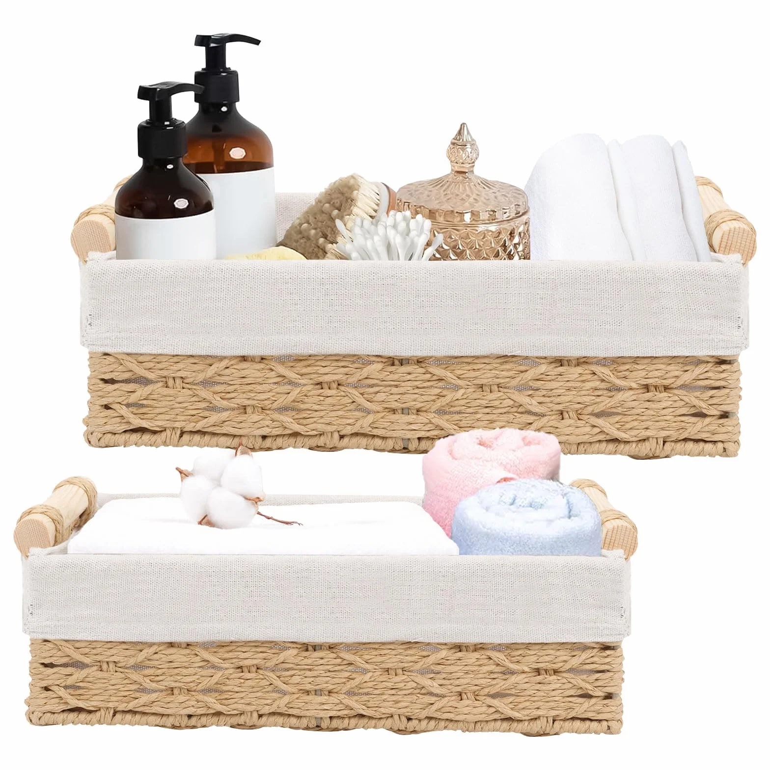 GAESHOW 2 cestini portaoggetti intrecciati, organizer per scaffali, cesti decorativi per bagno, cucina, casa, scrivania (beige)