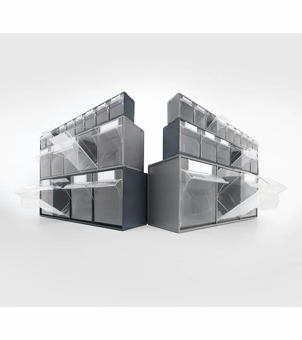 Fami - Cassettiera Porta Minuteria da Muro, Scaffali e Carrelli per Garage, Officina e Magazzini, 6 Cassetti Trasparenti Visual Box, Pannello Porta Viti e Bulloni, Dimensioni: 60 x 9,6 x 11,2 cm