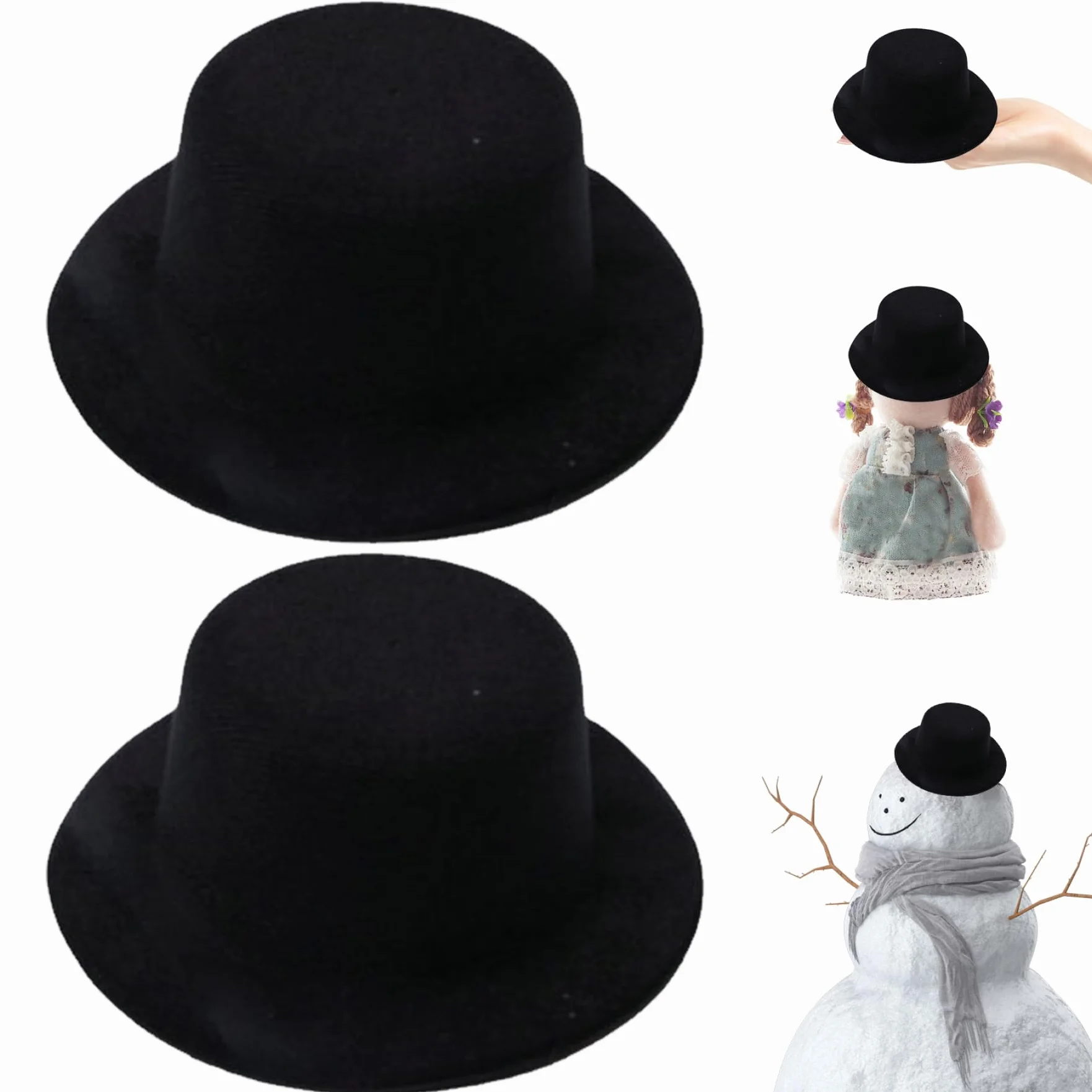 Mini cappello a cilindro 2 pezzi 5x2 pollici piccolo cappello a cilindro nero in peluche piccolo mini cappelli fai da te per artigianato, cappelli per bambole, animali domestici, bottiglia di vino.