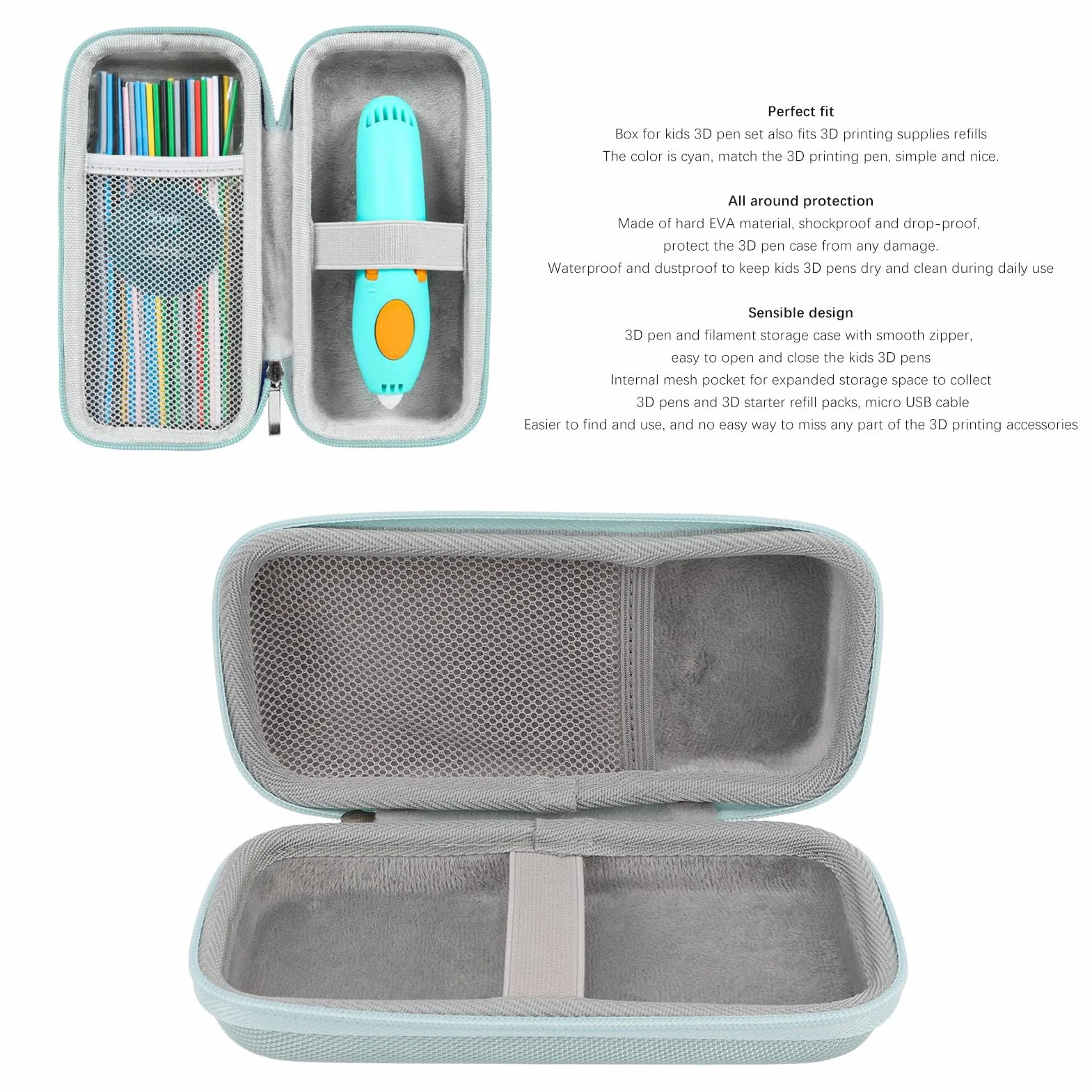 Custodia per Penna 3D, Custodia Protettiva per Ricarica di Filamento e Cavo USB, Custodia per Penne 3D per Bambini