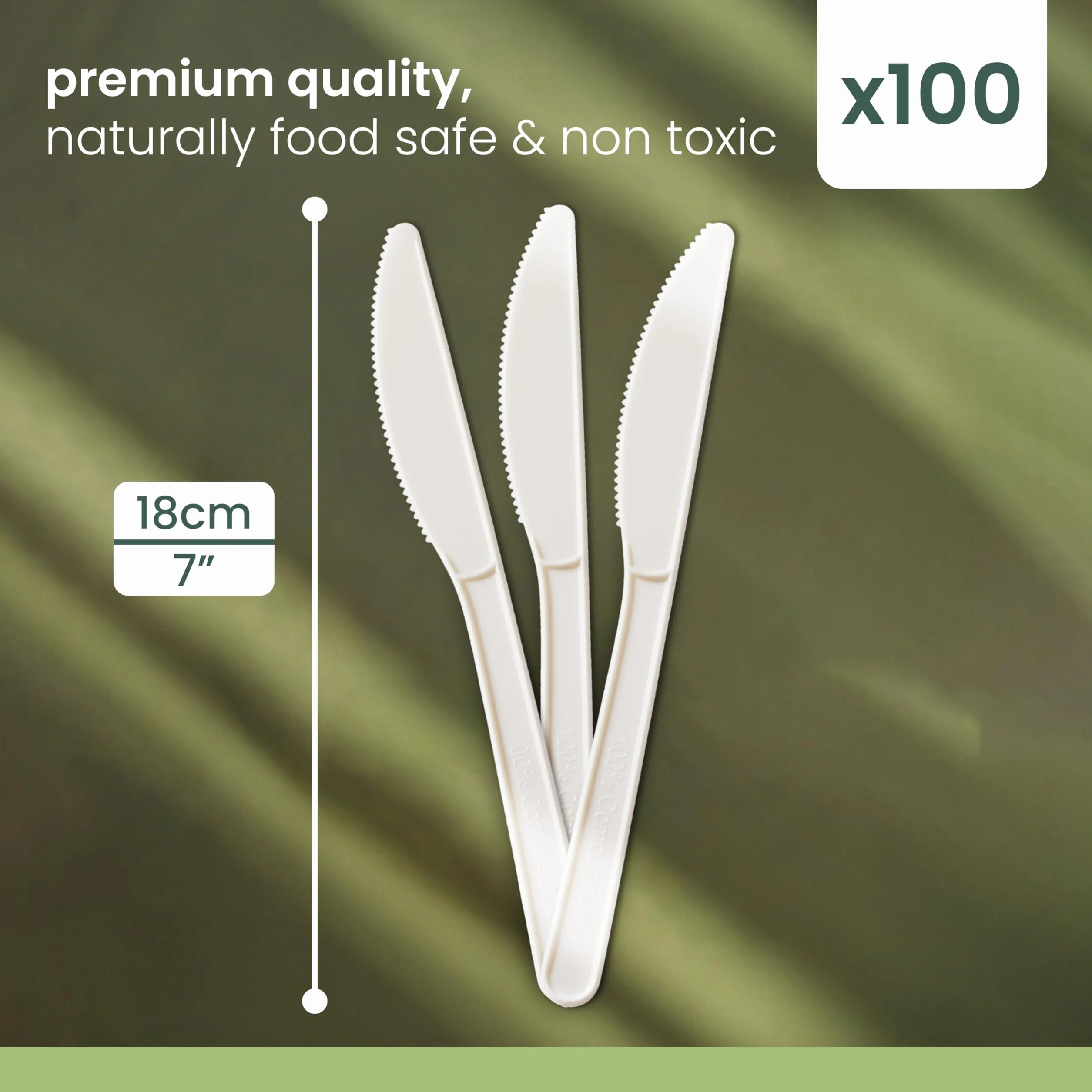 Set di 100 Coltelli Posate Resistenti Lavabili in Lavastoviglie Bianco 18 cm