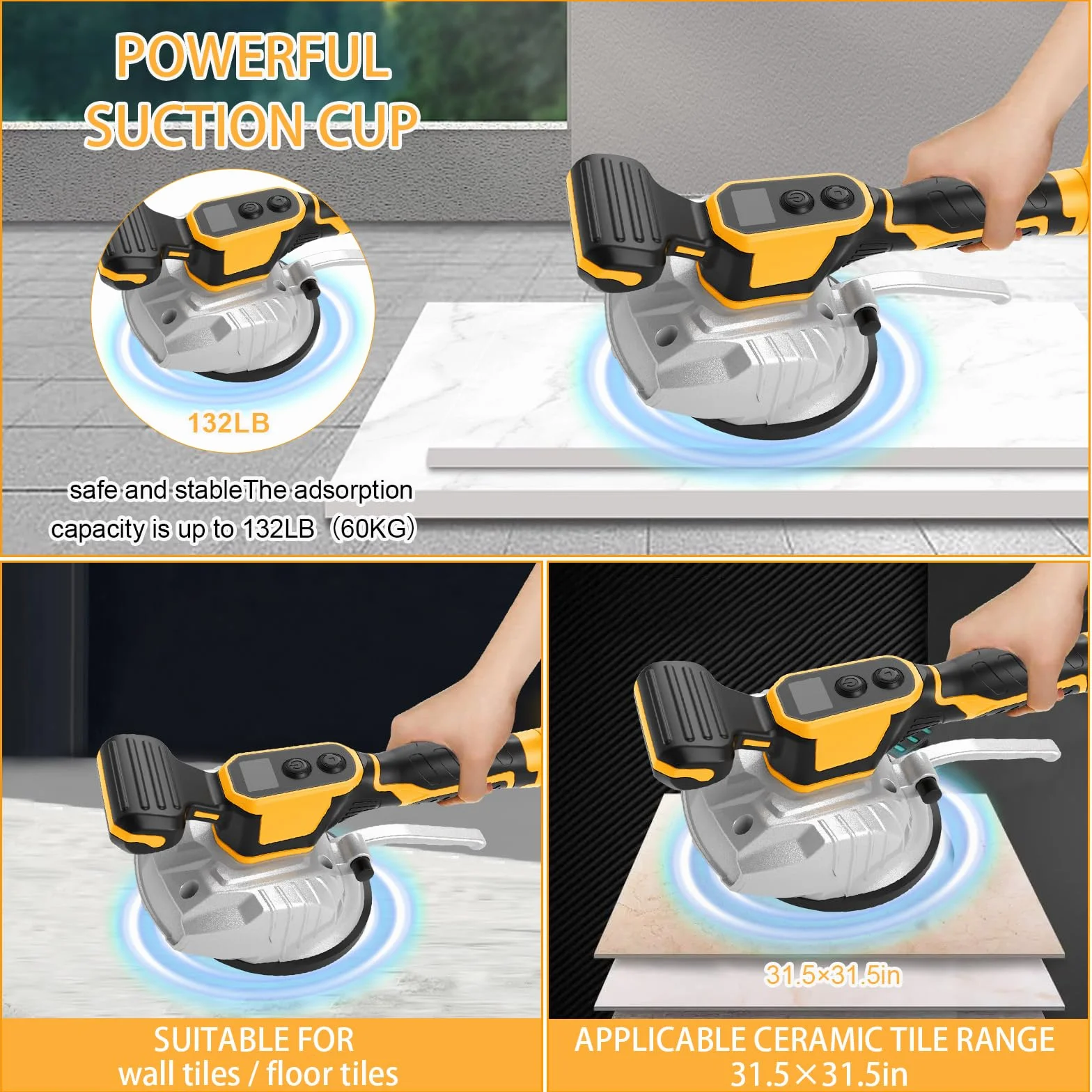 Vibratore Per Piastrelle Compatibile Con Dewalt 20 V Batteria, Vibratore Per Piastrelle Con Ventosa Da 5", 5 Marce, Velocità Regolabile, Capacità Di 60 Kg (Batteria Non Inclusa)